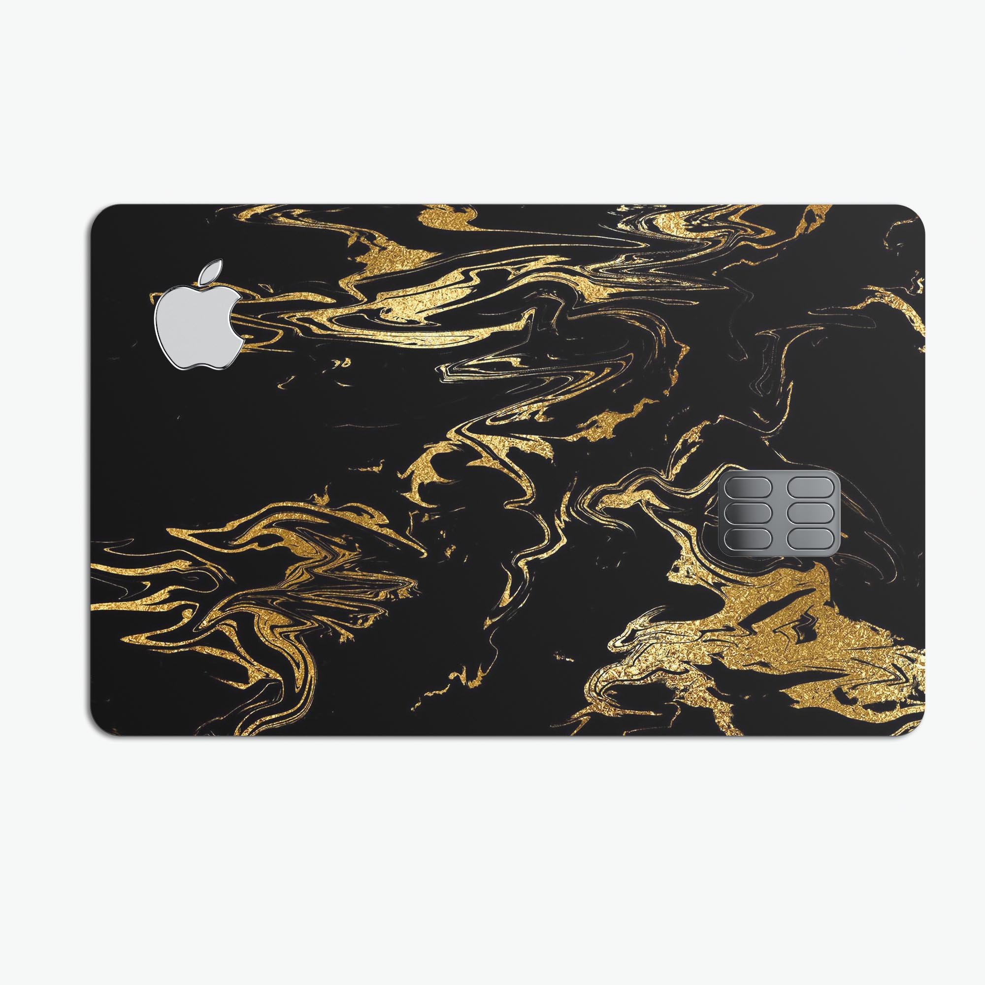 Black & Gold Marble Swirl V1 decal skin for Apple Card, showcasing a stylish design with premium protective features.
