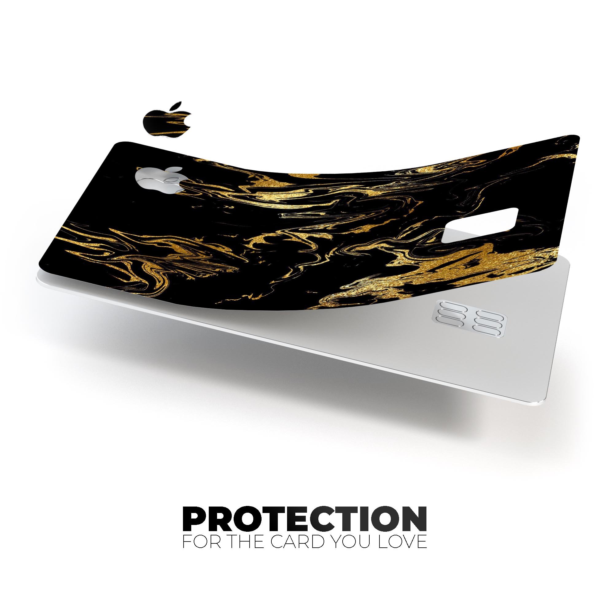 Black & Gold Marble Swirl V1 decal skin for Apple Card, showcasing a stylish design with premium protective features.