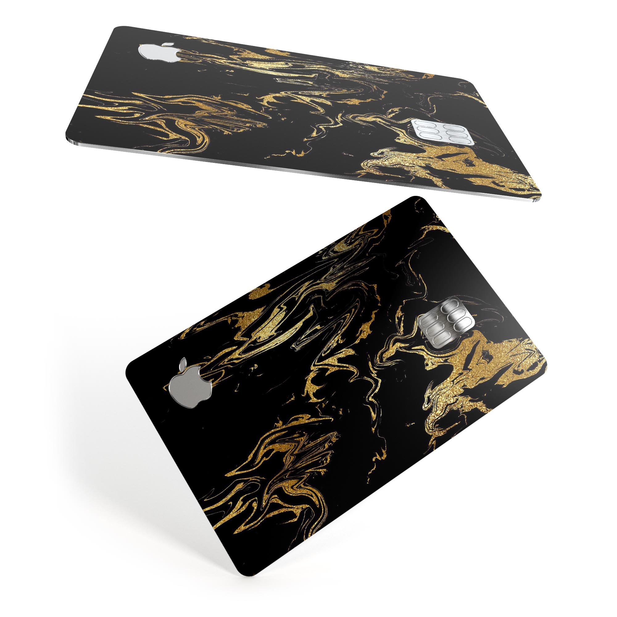 Black & Gold Marble Swirl V1 decal skin for Apple Card, showcasing a stylish design with premium protective features.
