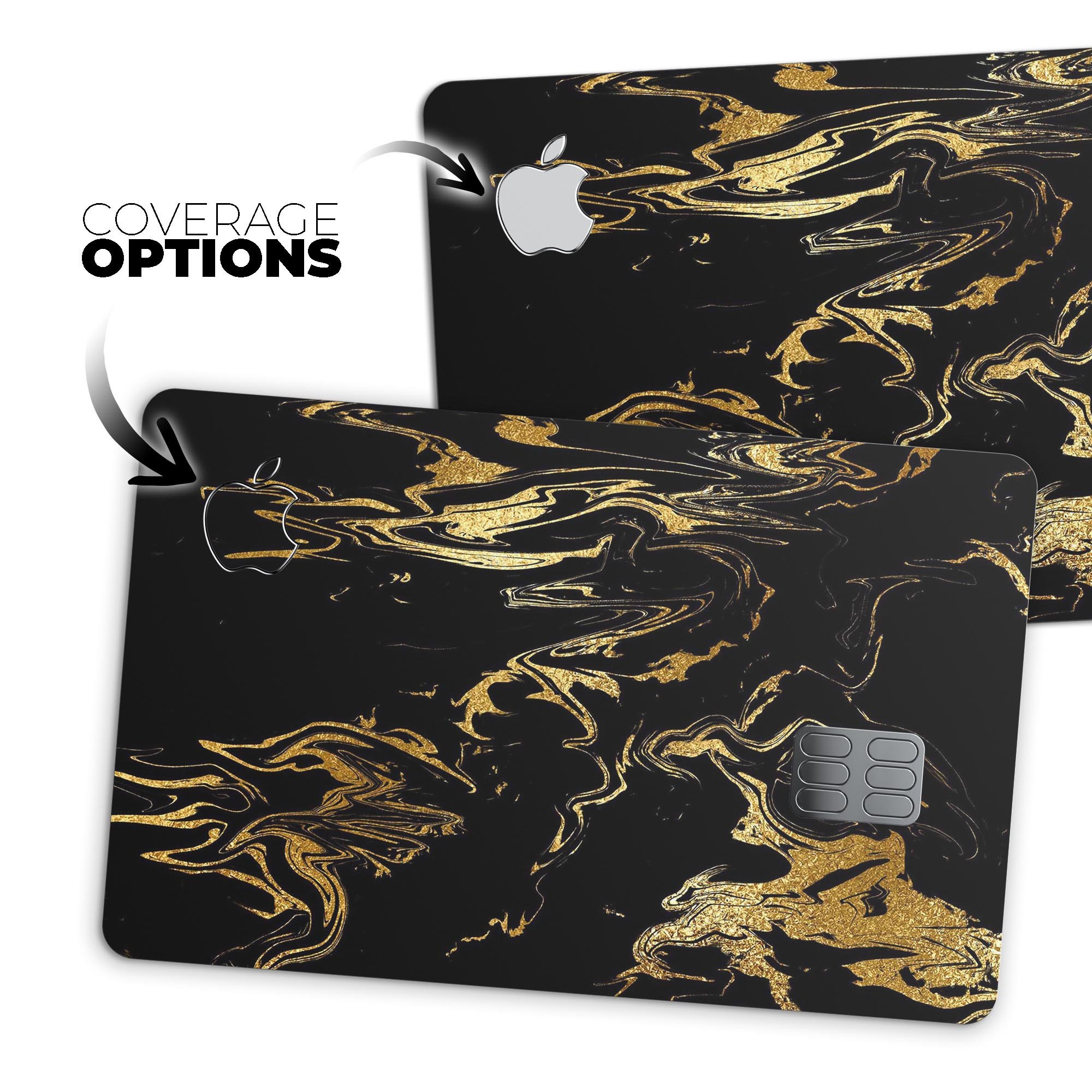 Black & Gold Marble Swirl V1 decal skin for Apple Card, showcasing a stylish design with premium protective features.