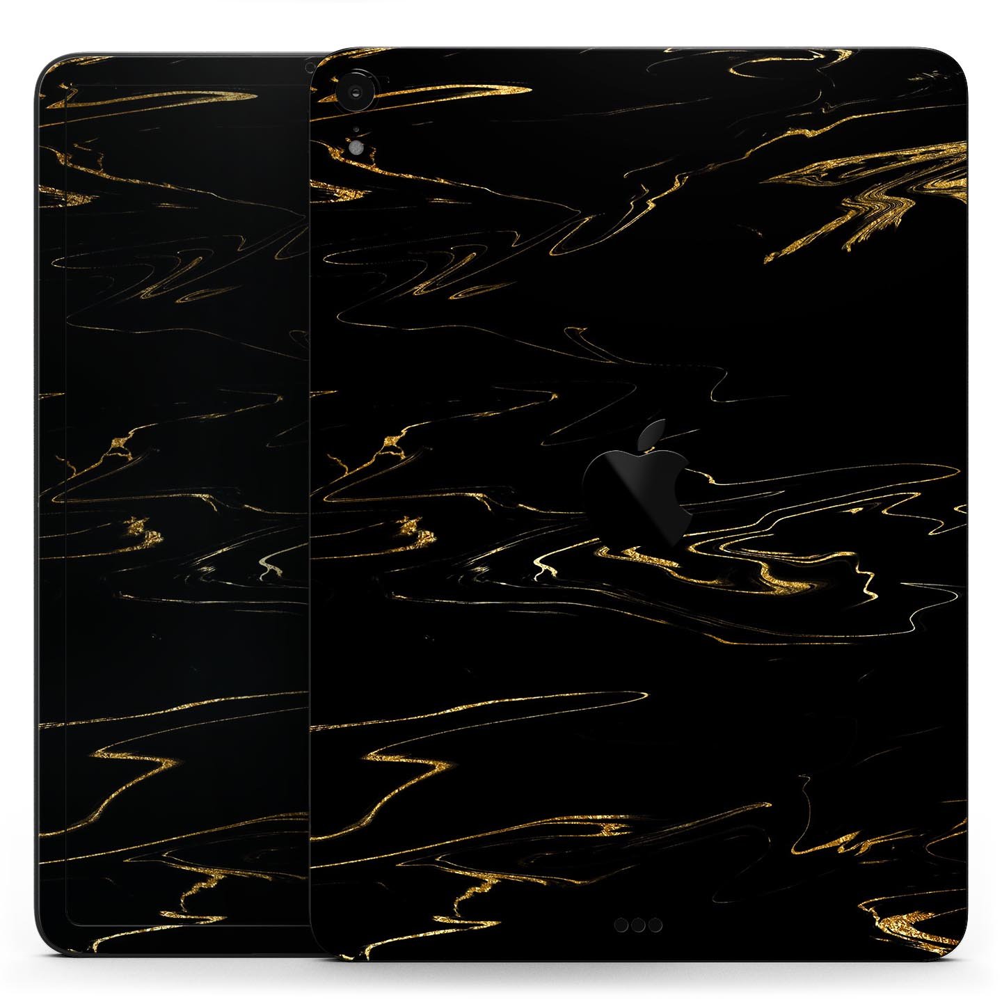 Black & Gold Marble Swirl V10 skin decal for Apple devices, showcasing a stylish marble design with a glossy finish.
