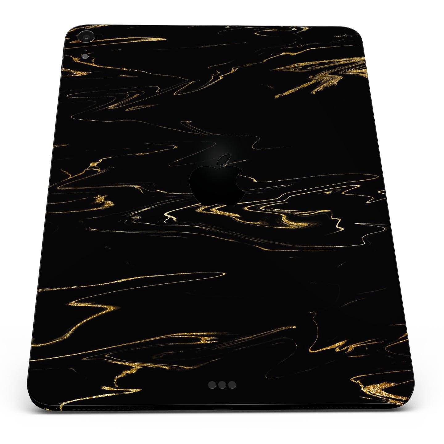 Black & Gold Marble Swirl V10 skin decal for Apple devices, showcasing a stylish marble design with a glossy finish.