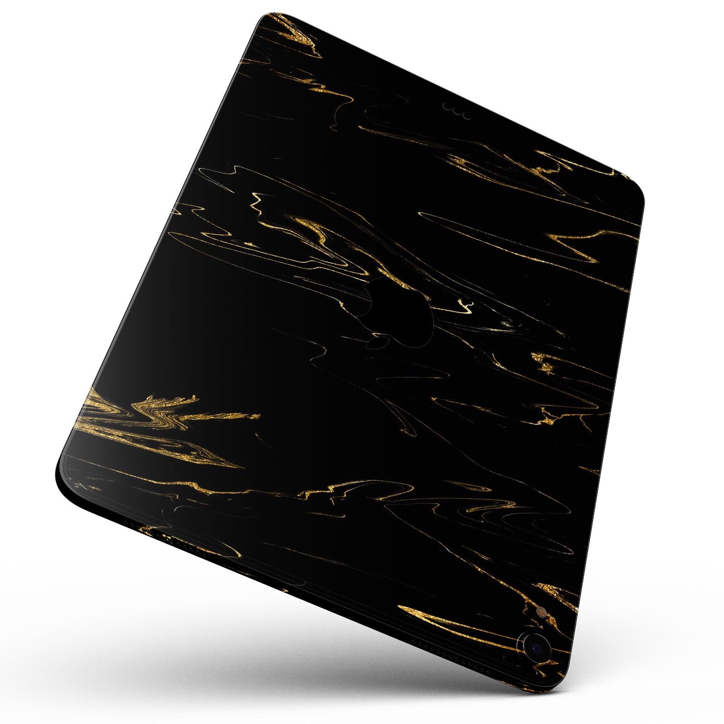 Black & Gold Marble Swirl V10 skin decal for Apple devices, showcasing a stylish marble design with a glossy finish.