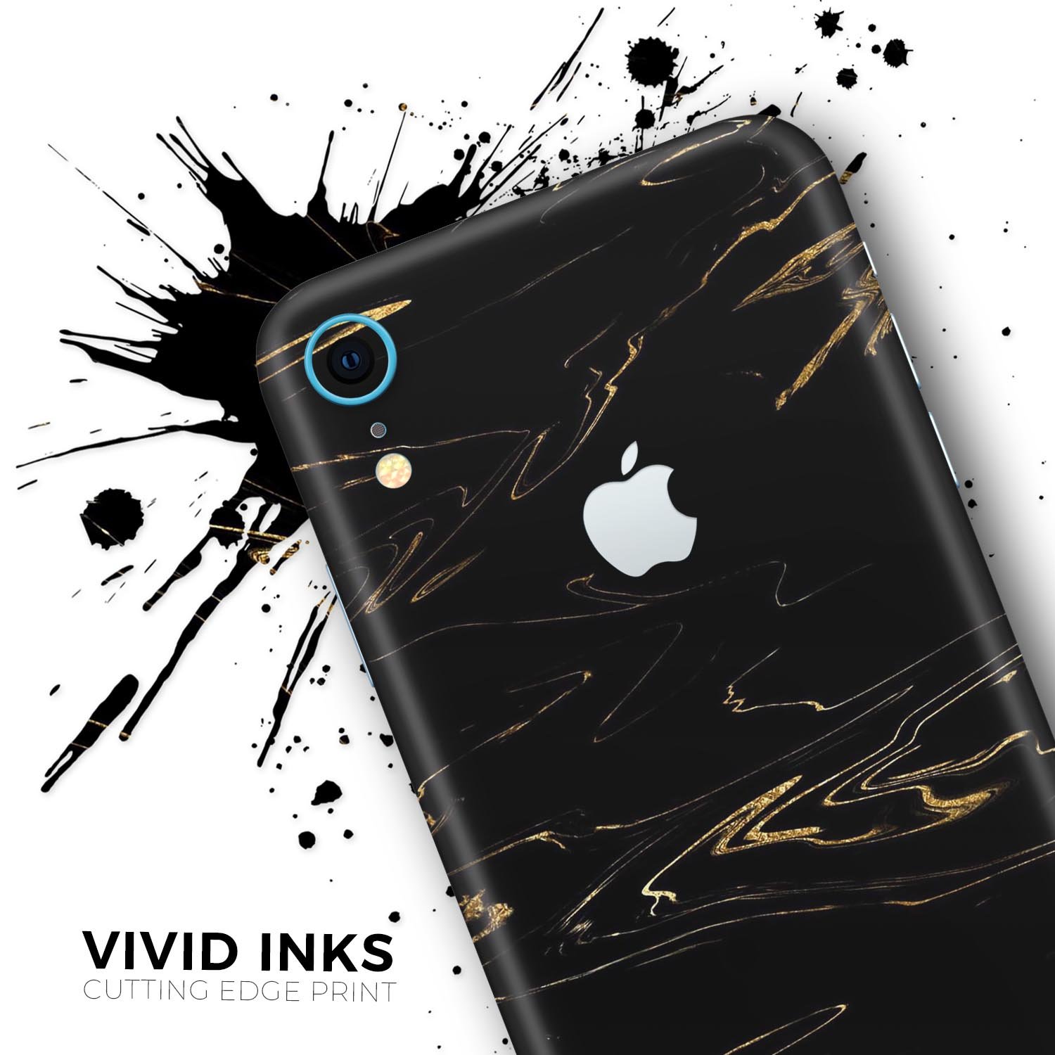 Black & Gold Marble Swirl V10 Skin-Kit for Apple iPhone XR and XS, showcasing a stylish design with a premium finish.