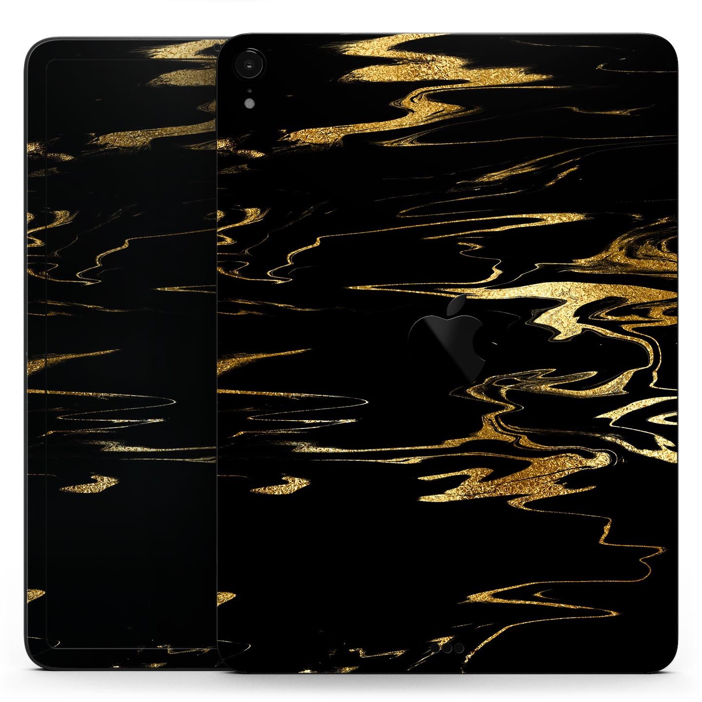 Black & Gold Marble Swirl V2 skin decal for Apple iPad, showcasing a stylish marble design with premium finish.