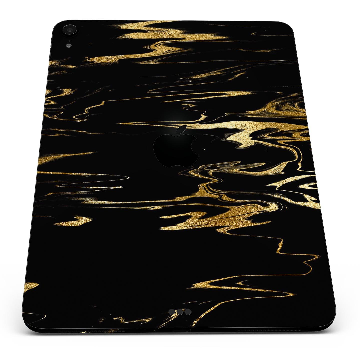 Black & Gold Marble Swirl V2 skin decal for Apple iPad, showcasing a stylish marble design with premium finish.