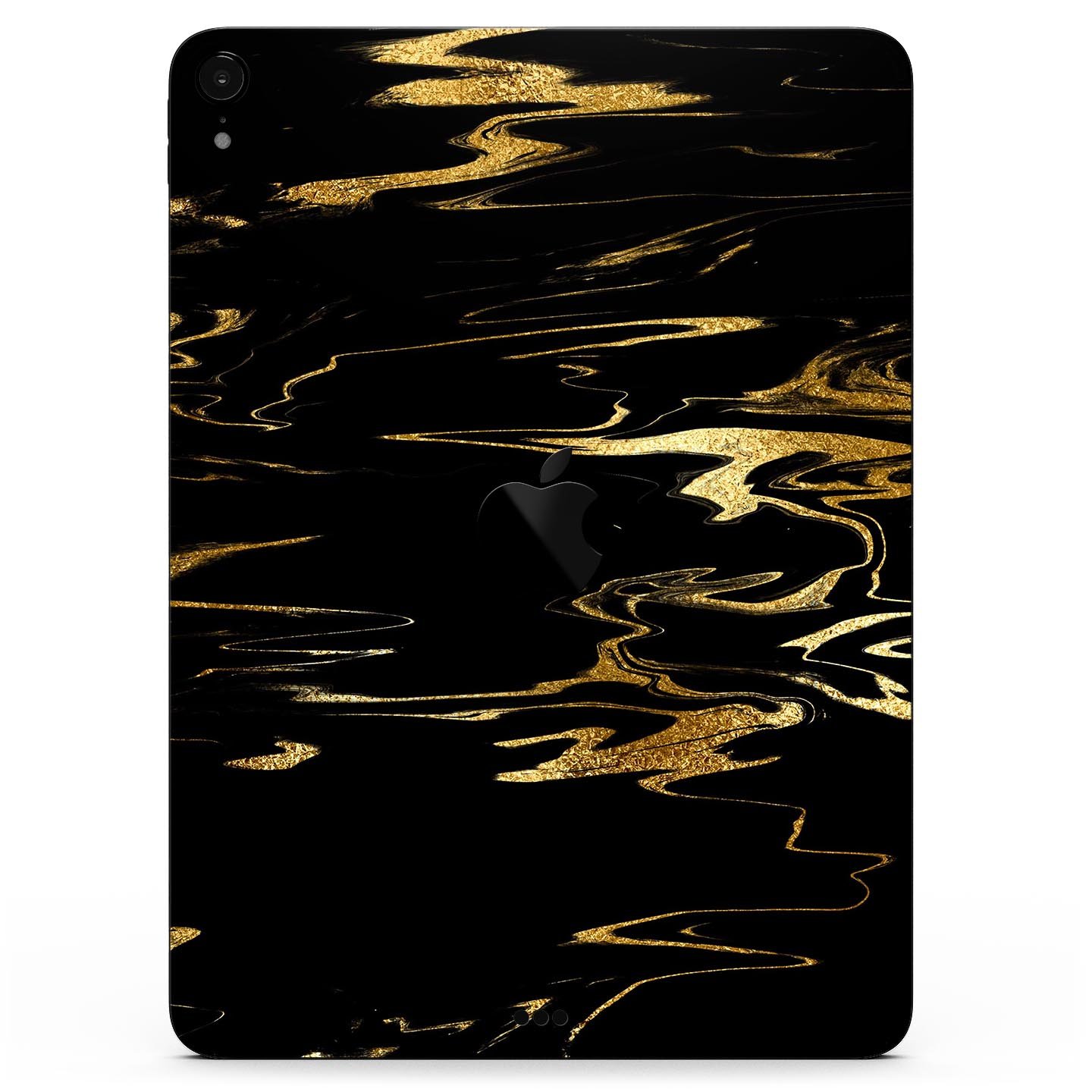 Black & Gold Marble Swirl V2 skin decal for Apple iPad, showcasing a stylish marble design with premium finish.
