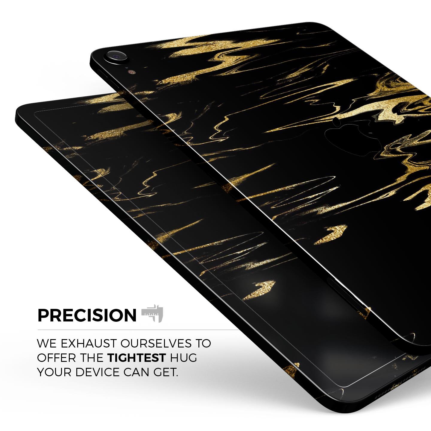 Black & Gold Marble Swirl V2 skin decal for Apple iPad, showcasing a stylish marble design with premium finish.