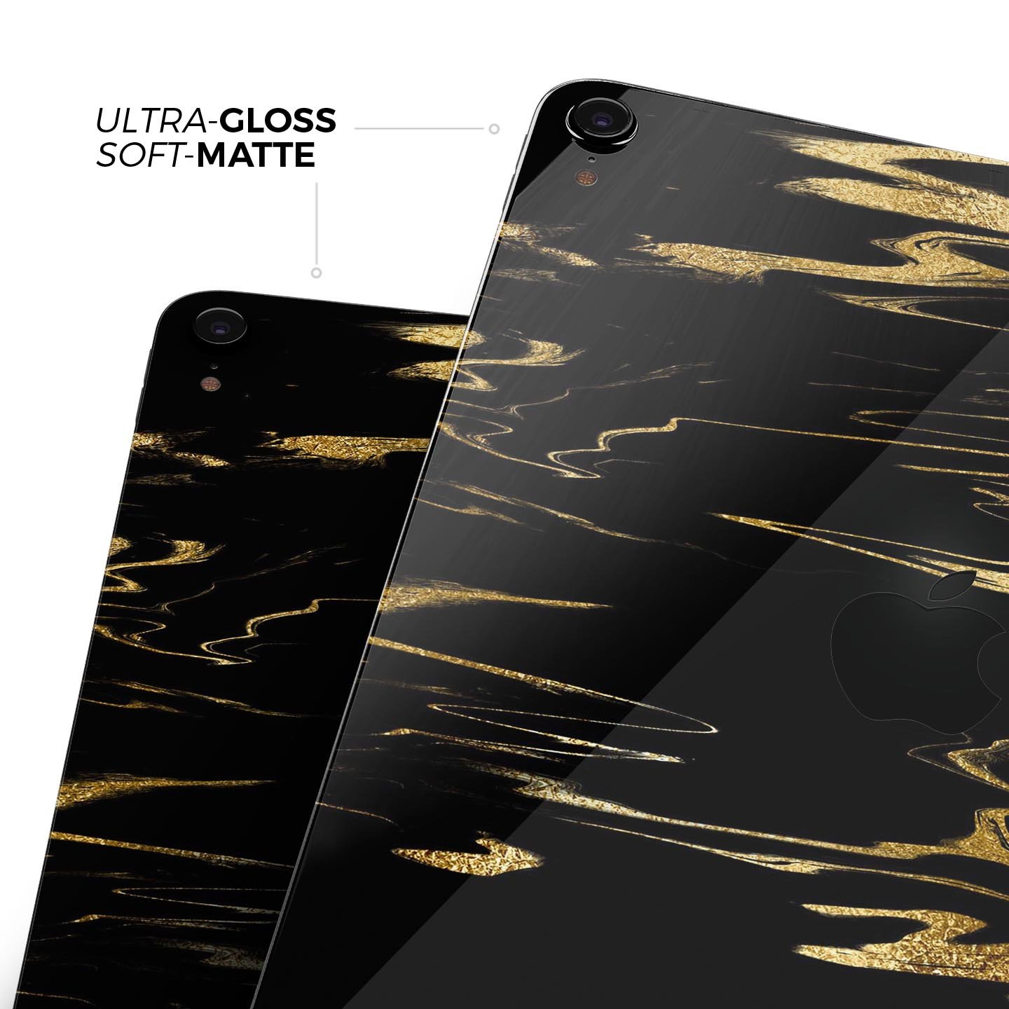 Black & Gold Marble Swirl V2 skin decal for Apple iPad, showcasing a stylish marble design with premium finish.