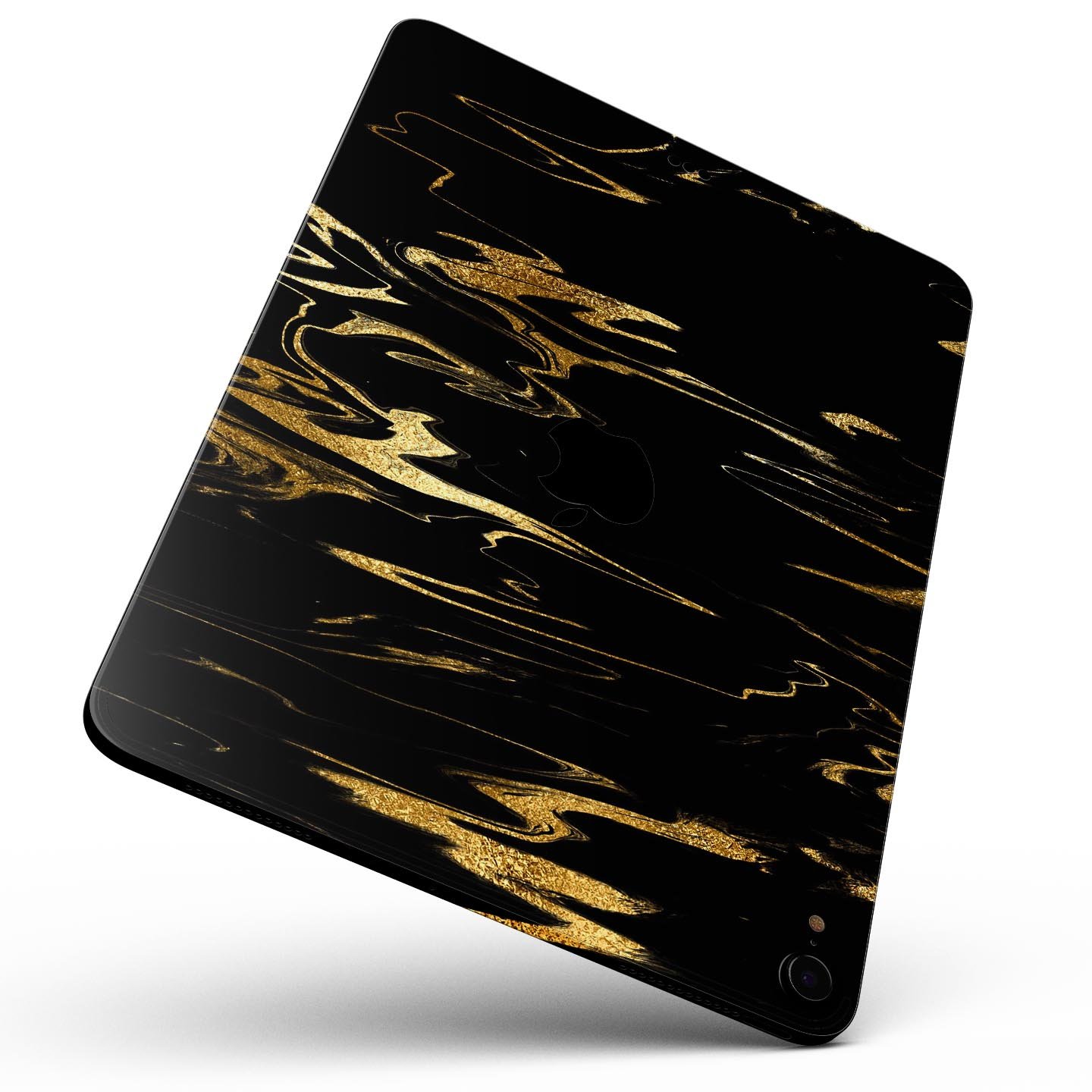 Black & Gold Marble Swirl V2 skin decal for Apple iPad, showcasing a stylish marble design with premium finish.