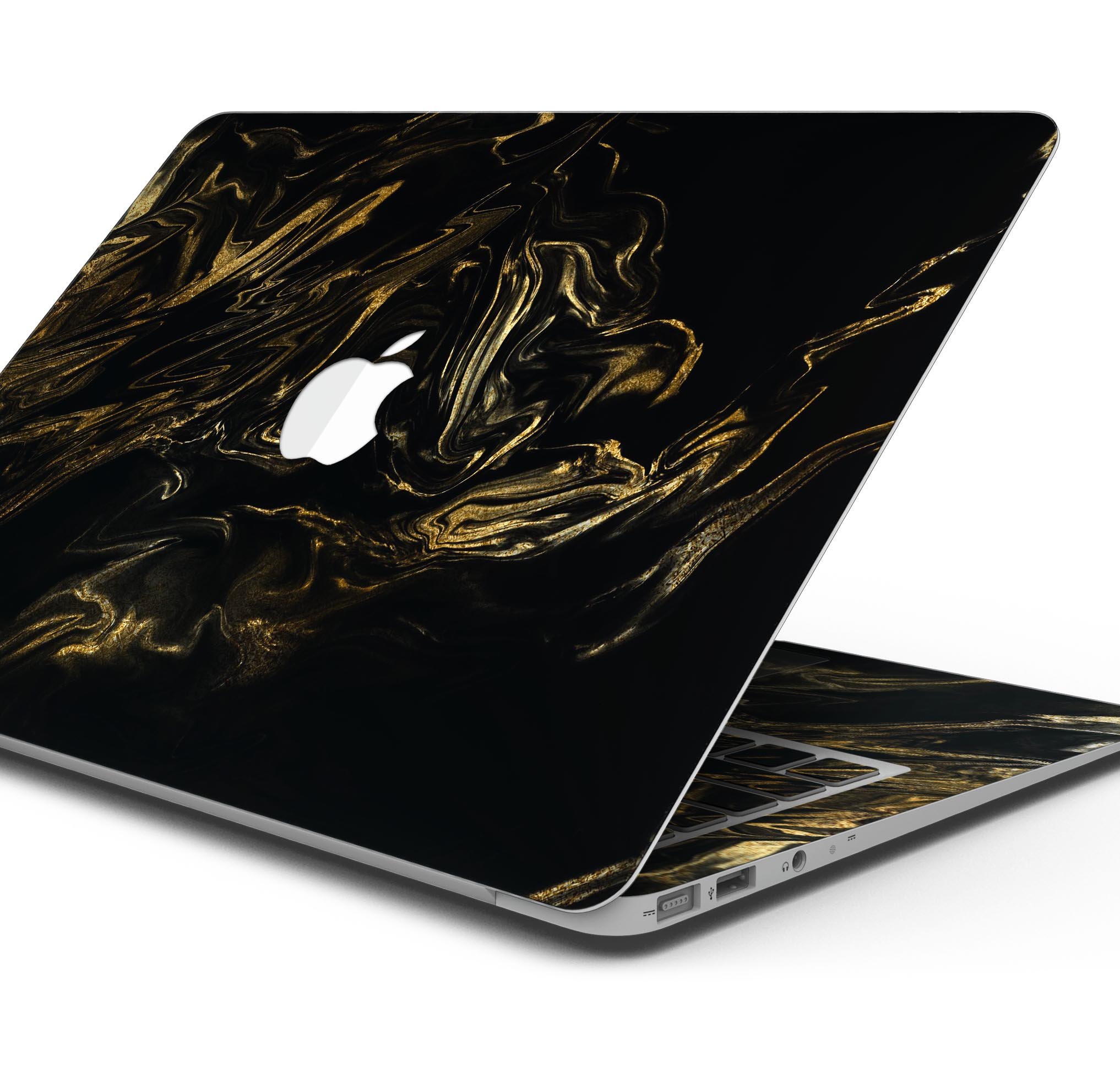 Black & Gold Marble Swirl V4 skin decal wrap kit for MacBook, showcasing a stylish marble design with a glossy finish.