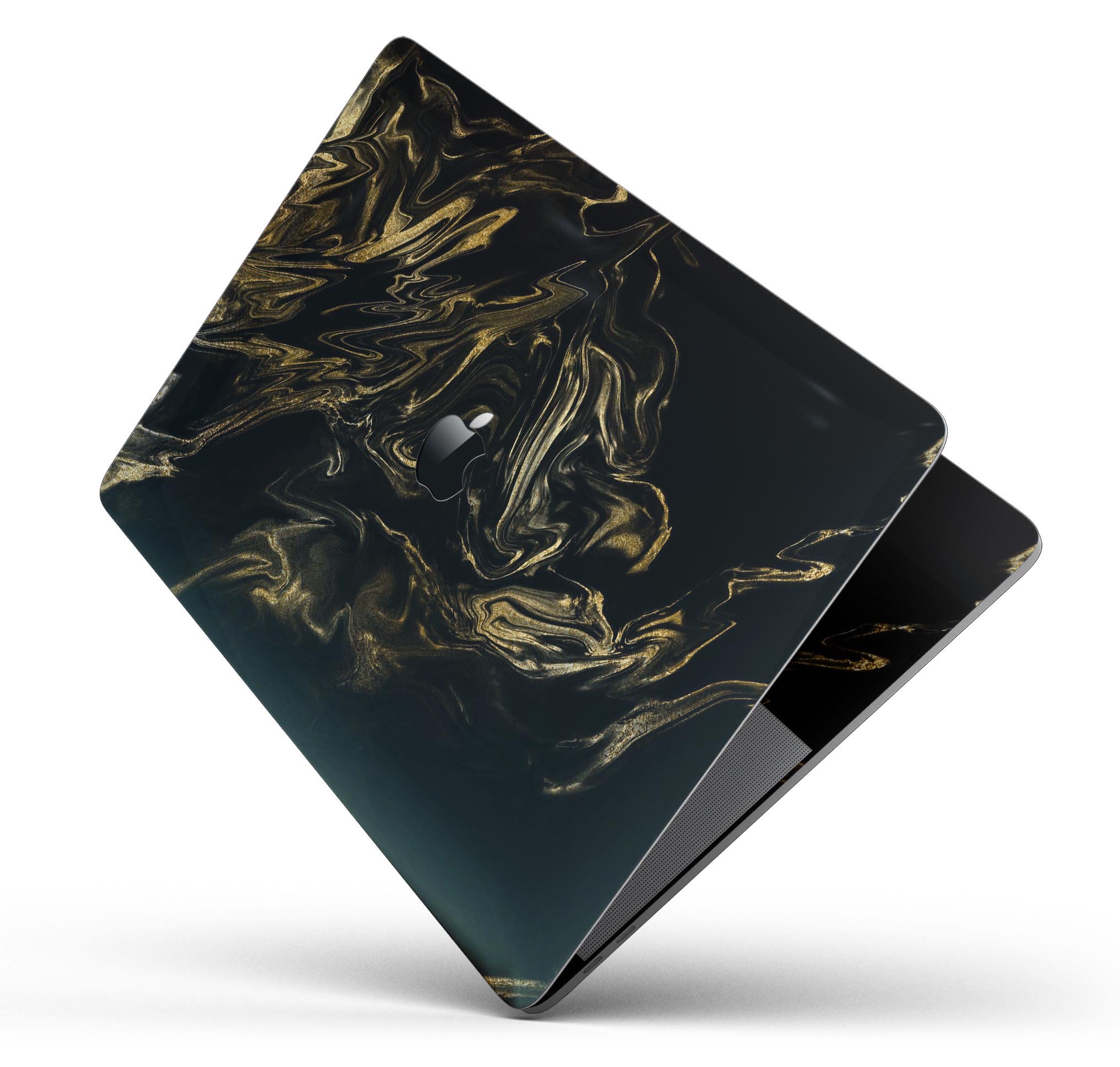 Black & Gold Marble Swirl V4 skin decal wrap kit for MacBook, showcasing a stylish marble design with a glossy finish.