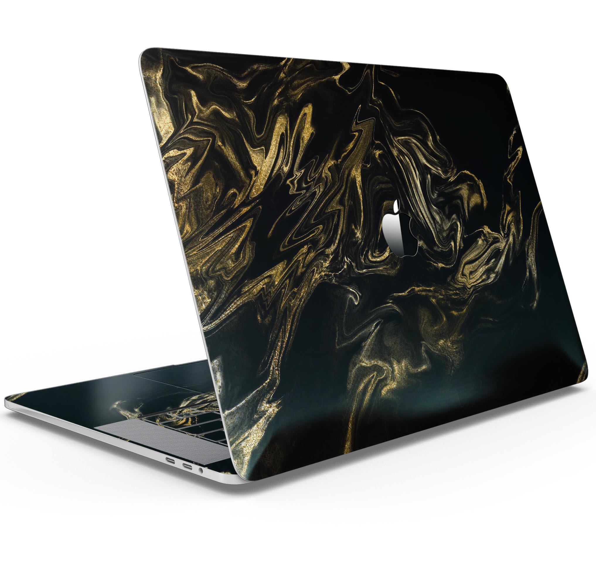 Black & Gold Marble Swirl V4 skin decal wrap kit for MacBook, showcasing a stylish marble design with a glossy finish.
