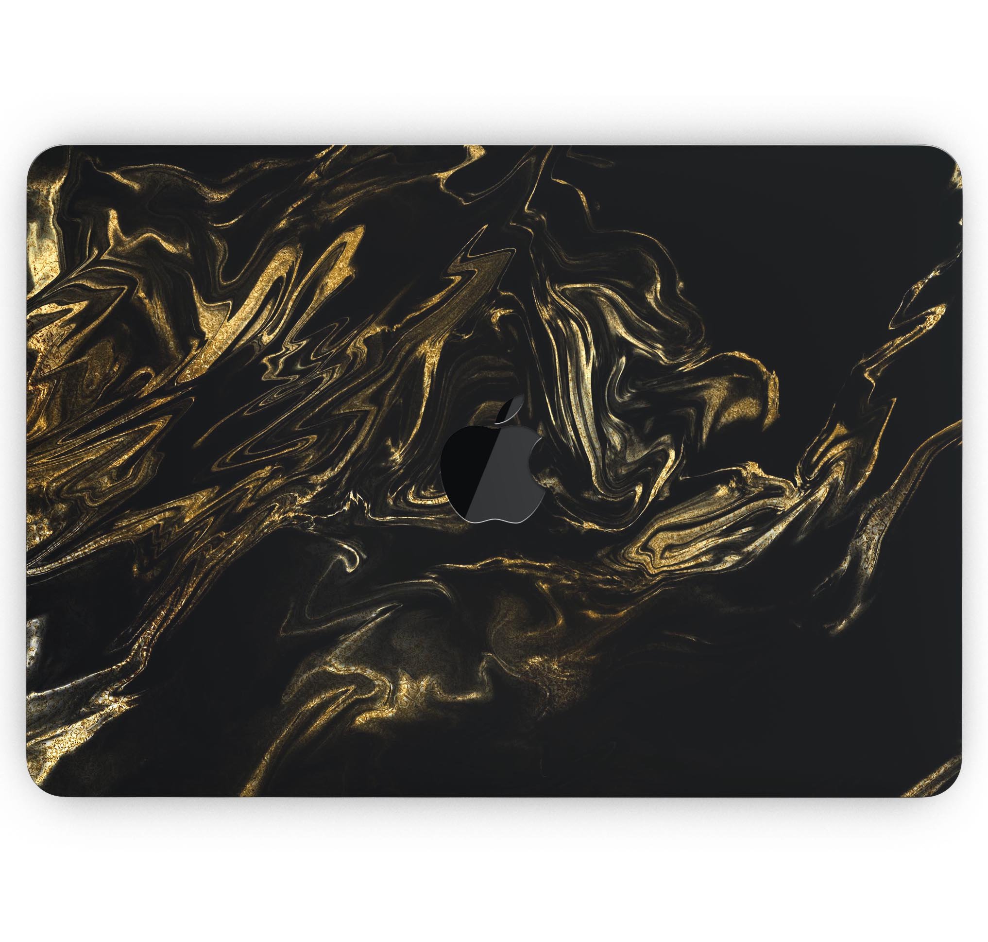 Black & Gold Marble Swirl V4 skin decal wrap kit for MacBook, showcasing a stylish marble design with a glossy finish.