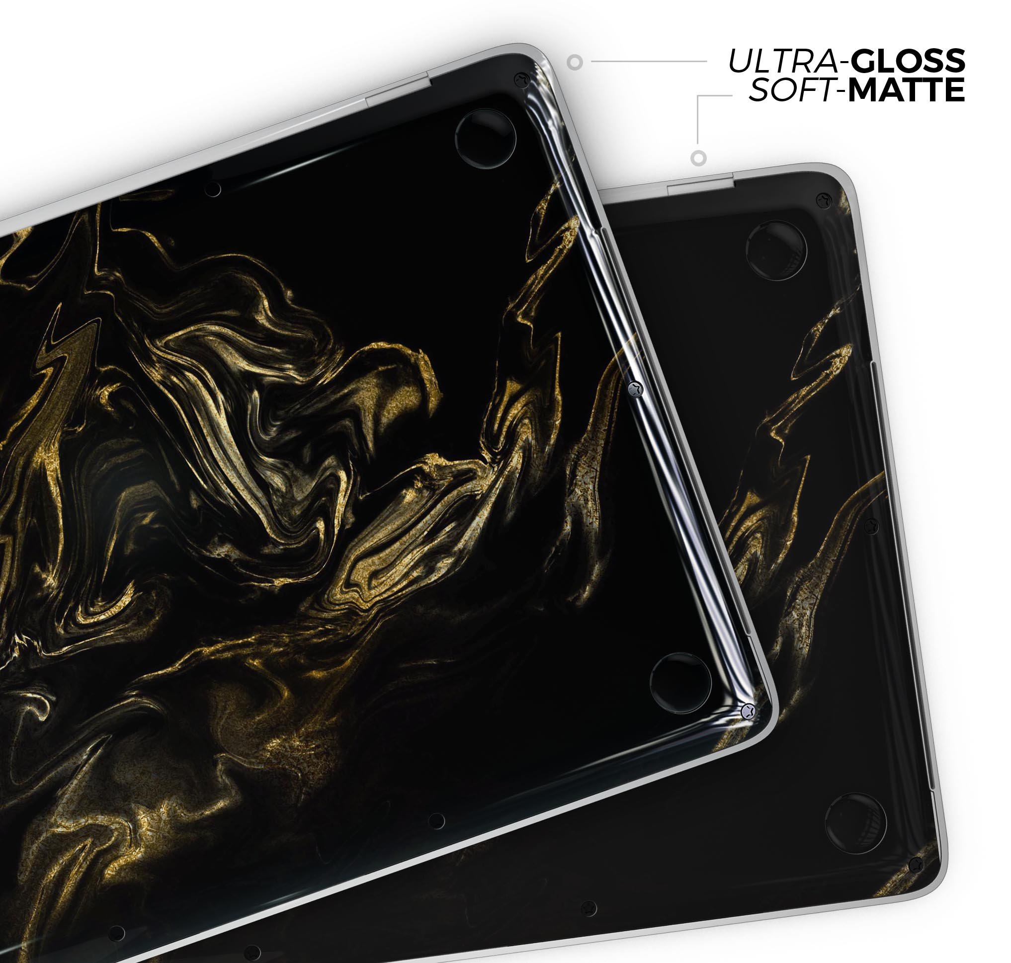 Black & Gold Marble Swirl V4 skin decal wrap kit for MacBook, showcasing a stylish marble design with a glossy finish.