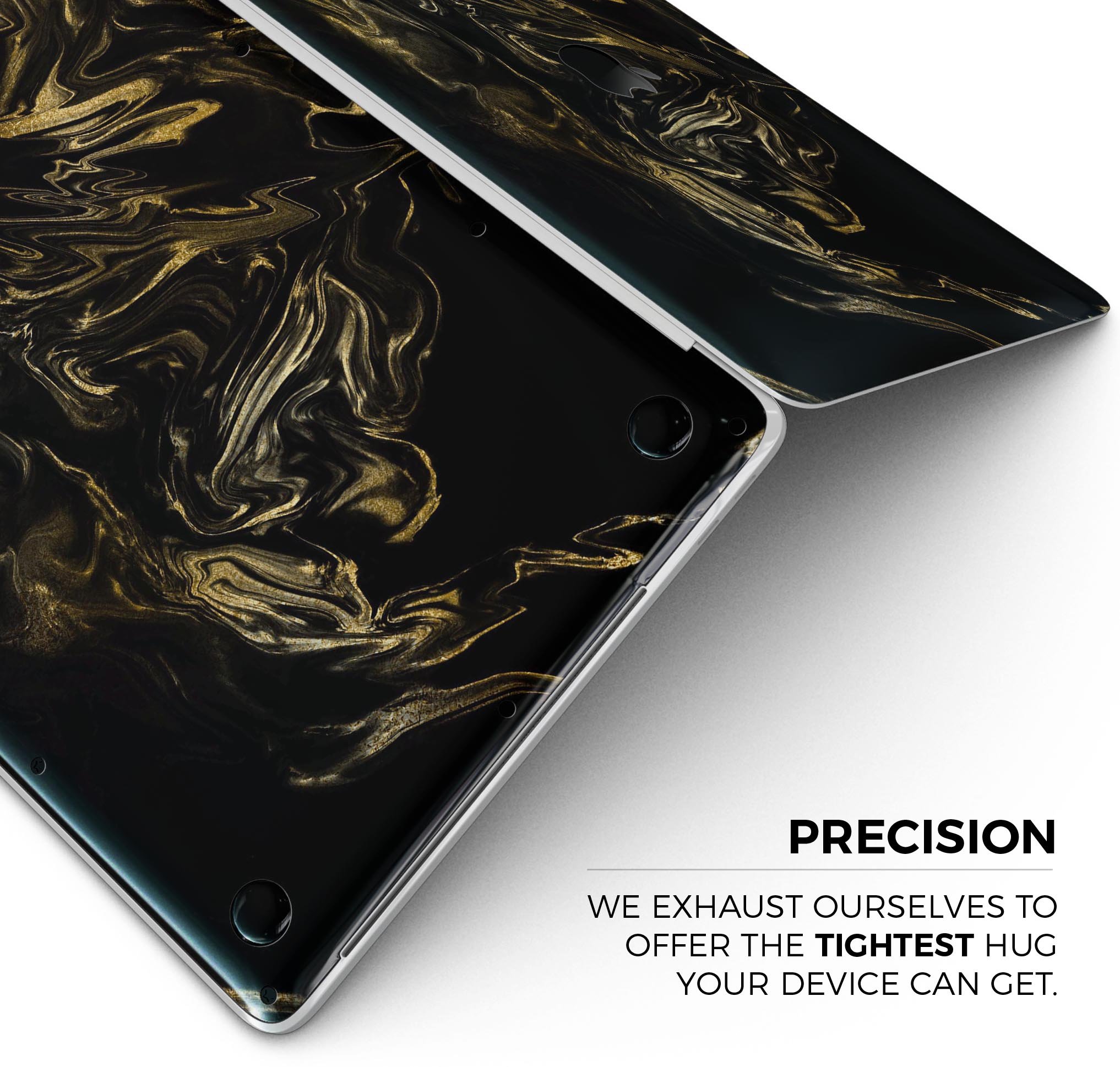 Black & Gold Marble Swirl V4 skin decal wrap kit for MacBook, showcasing a stylish marble design with a glossy finish.