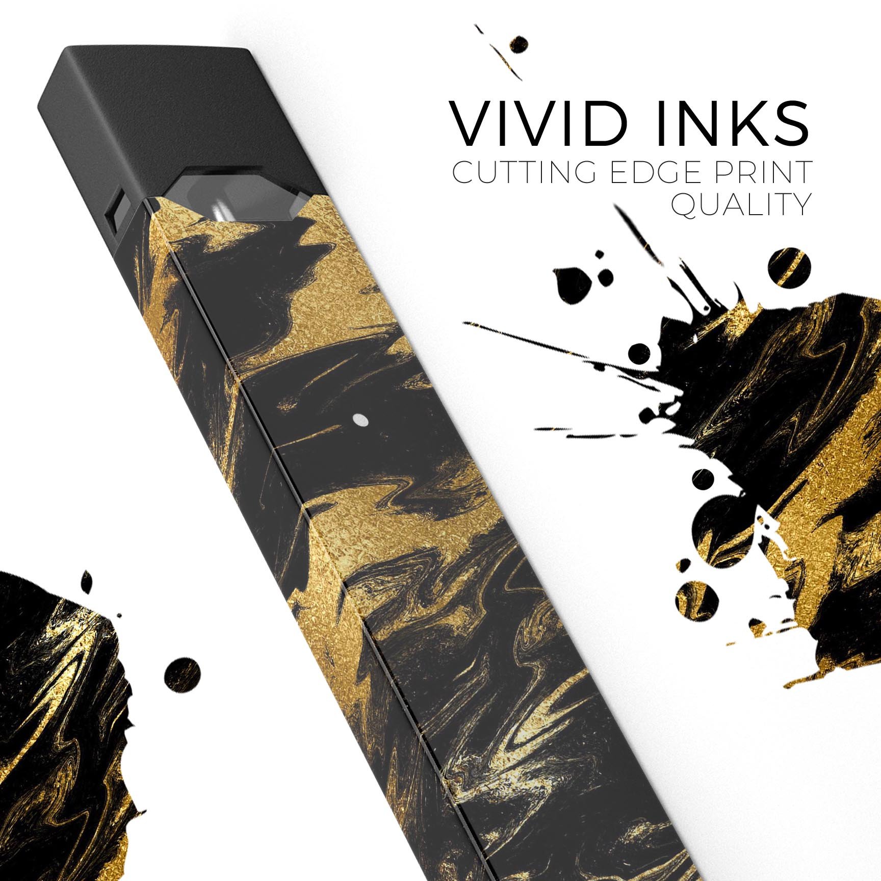 Black & Gold Marble Swirl V5 skin wrap for JUUL device, showcasing a stylish marble design with premium finish.