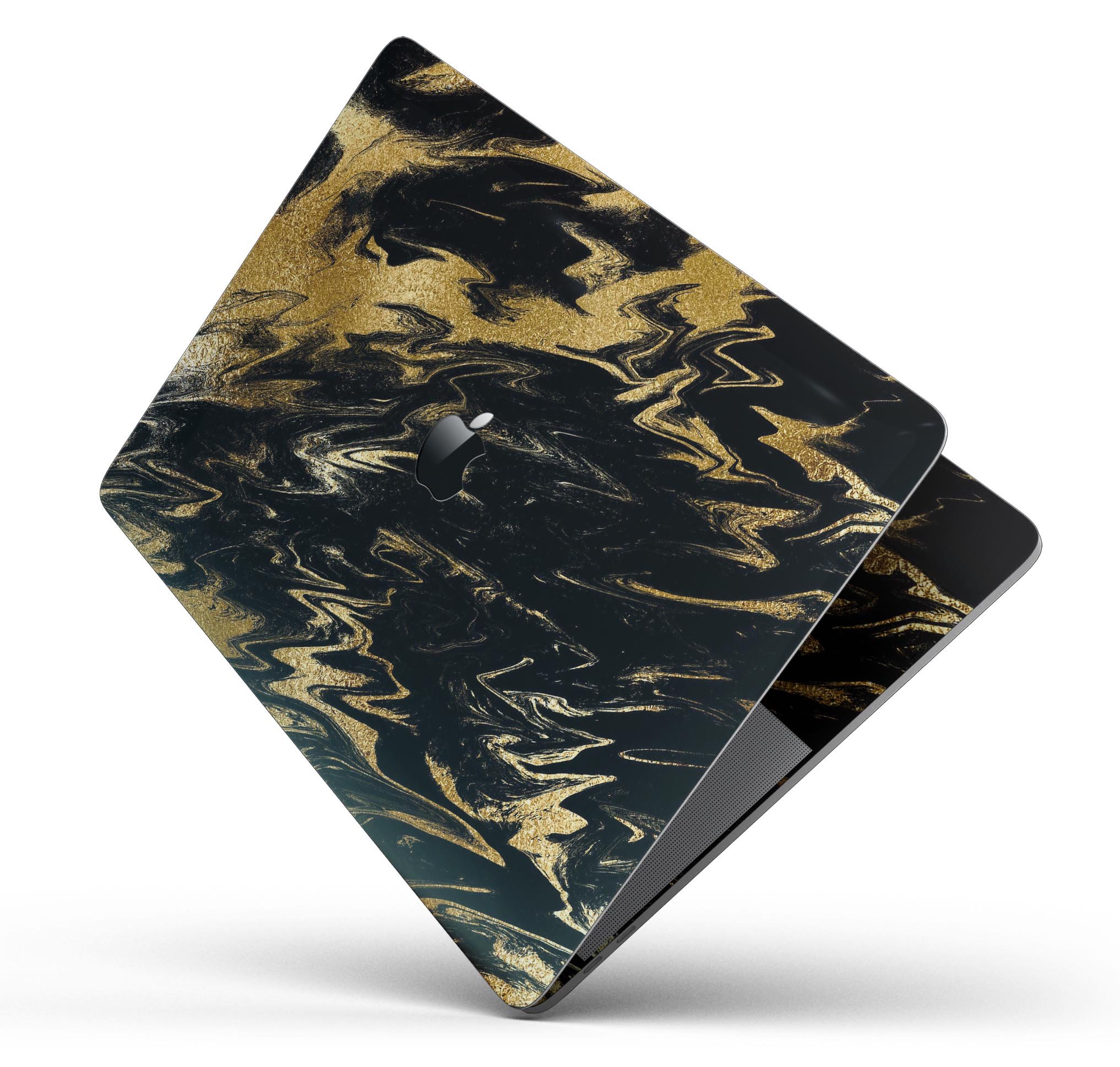 Black & Gold Marble Swirl V5 skin decal wrap kit for MacBook, showcasing a stylish marble design with a glossy finish.
