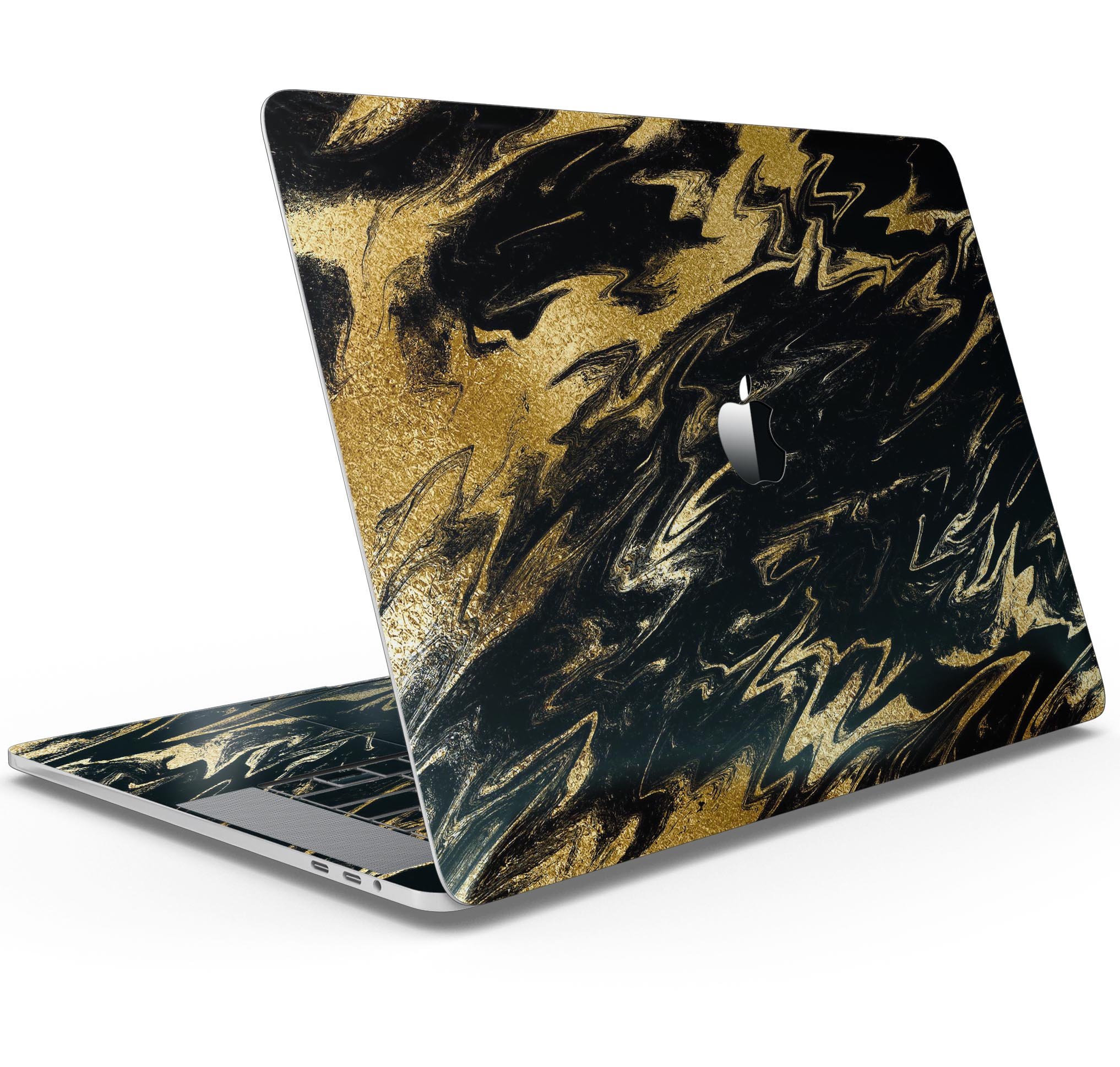 Black & Gold Marble Swirl V5 skin decal wrap kit for MacBook, showcasing a stylish marble design with a glossy finish.