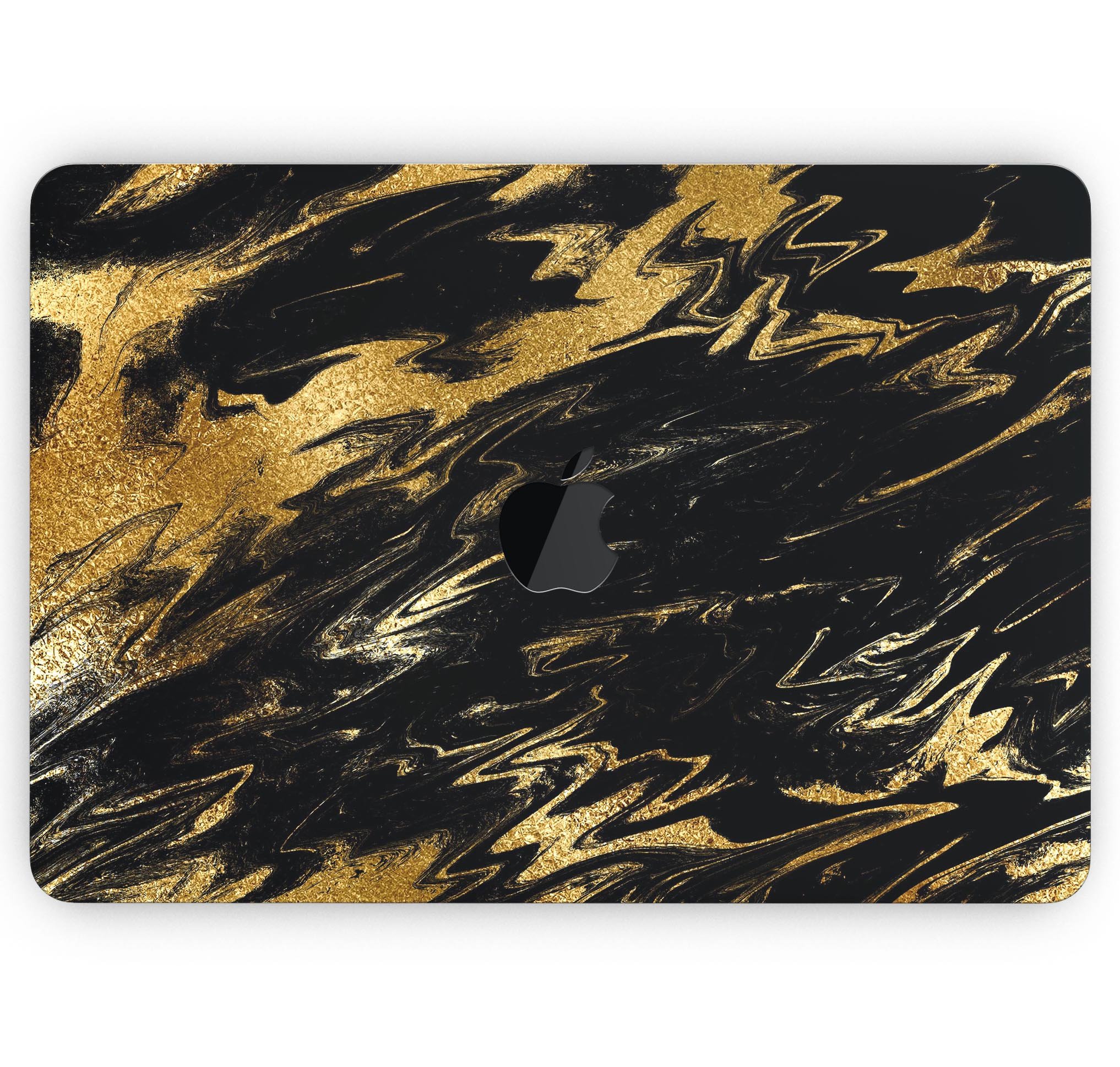 Black & Gold Marble Swirl V5 skin decal wrap kit for MacBook, showcasing a stylish marble design with a glossy finish.