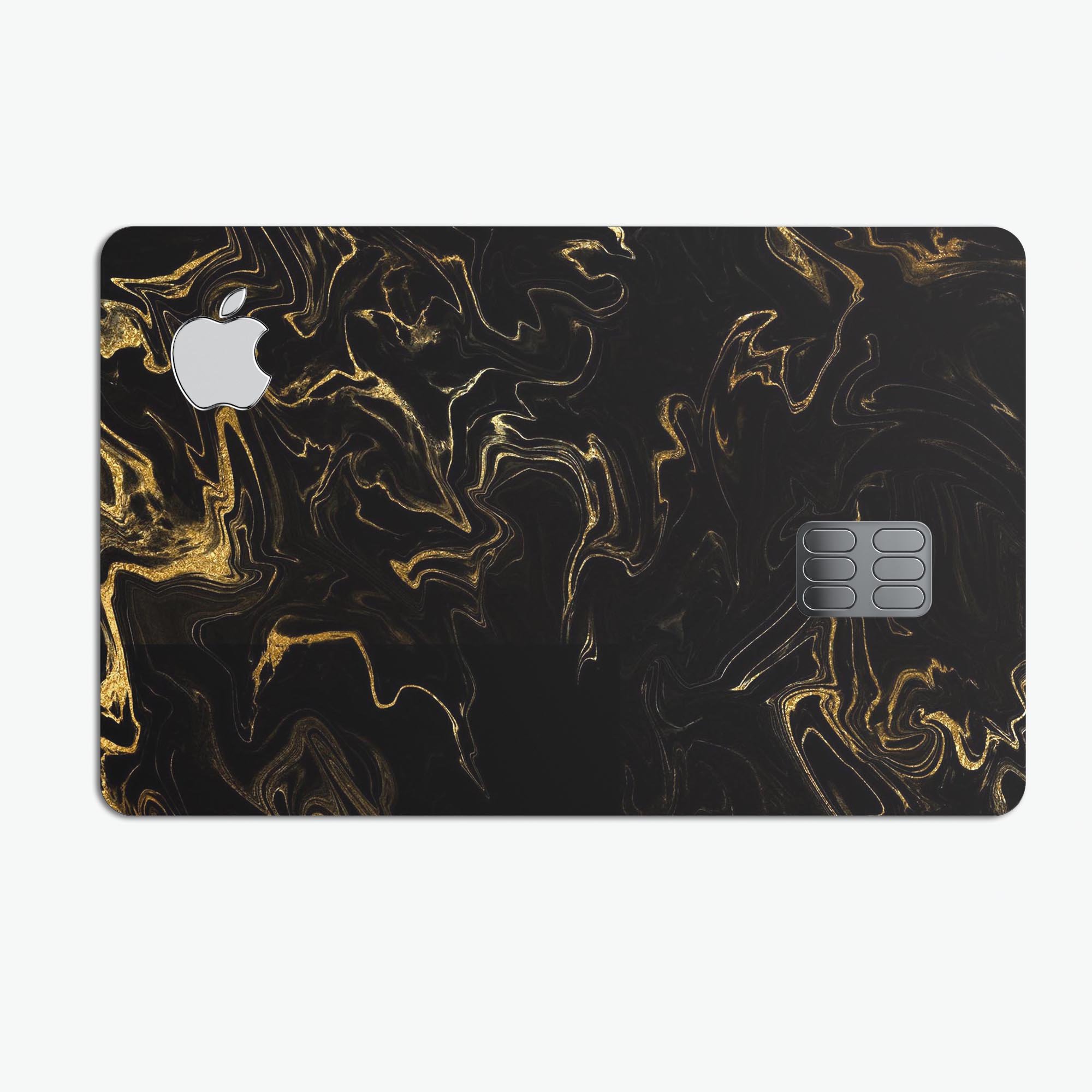 Black & Gold Marble Swirl V6 decal skin for Apple Card, showcasing a stylish marble design with premium vinyl finish.