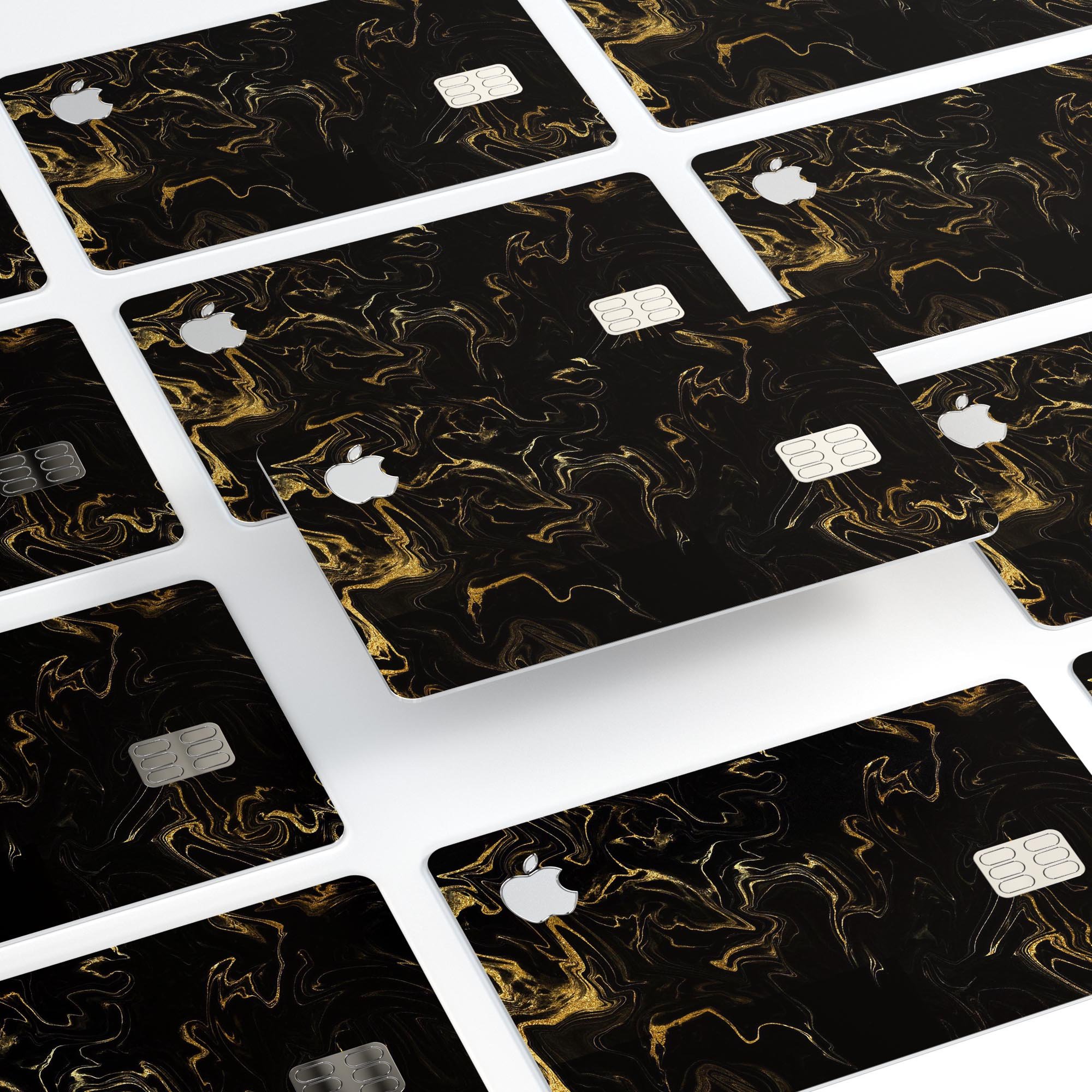 Black & Gold Marble Swirl V6 decal skin for Apple Card, showcasing a stylish marble design with premium vinyl finish.