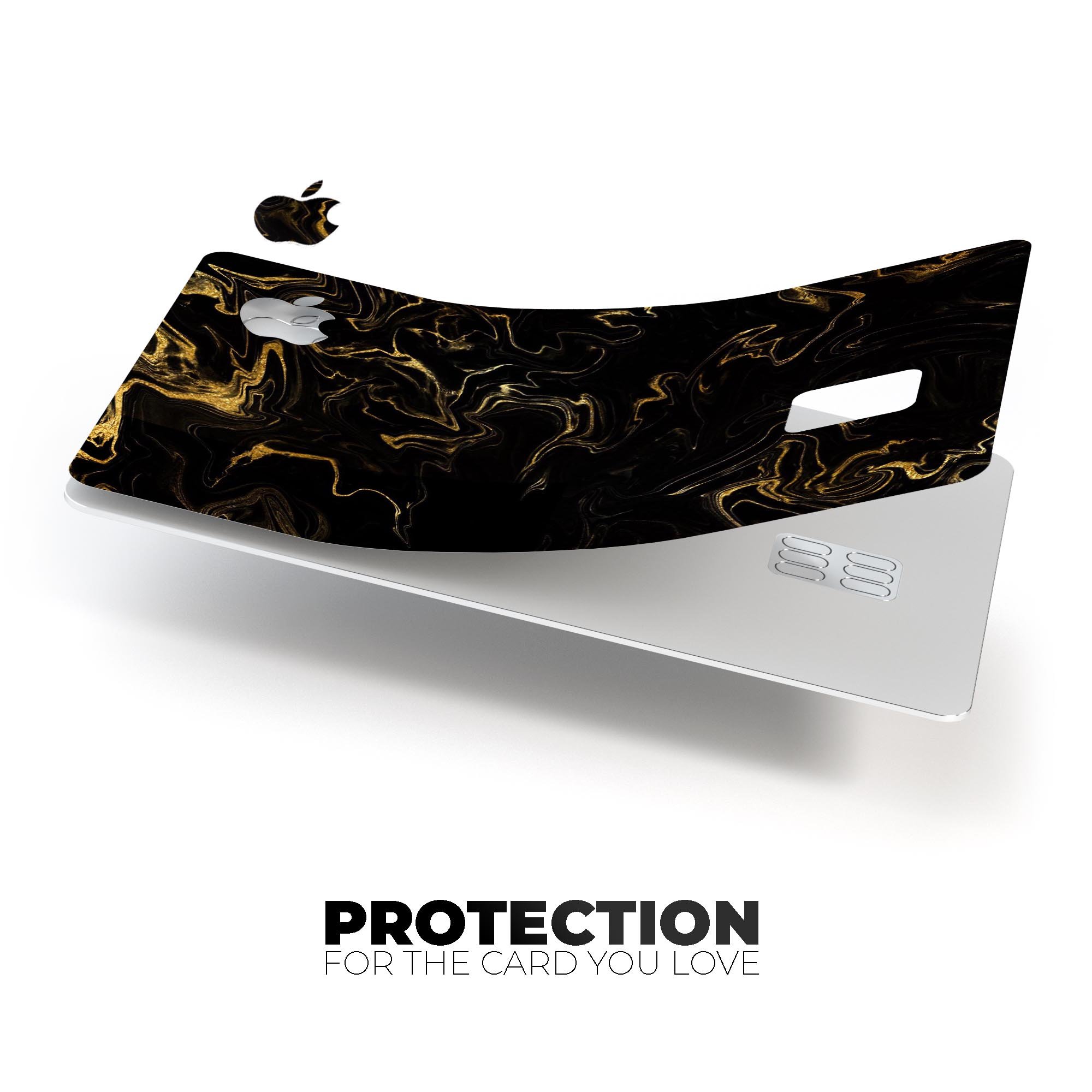 Black & Gold Marble Swirl V6 decal skin for Apple Card, showcasing a stylish marble design with premium vinyl finish.