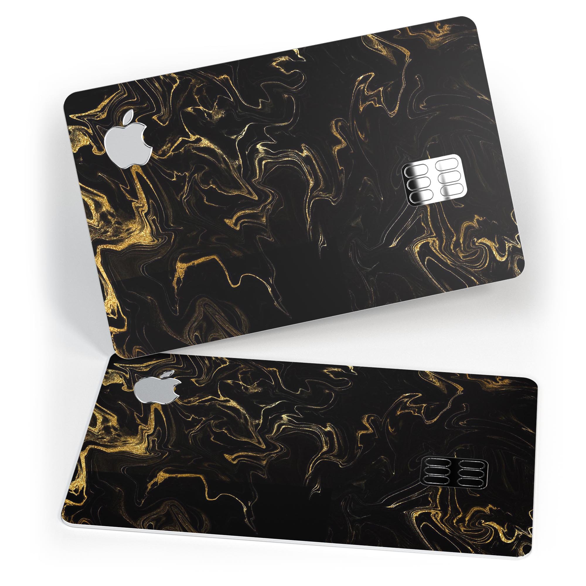 Black & Gold Marble Swirl V6 decal skin for Apple Card, showcasing a stylish marble design with premium vinyl finish.