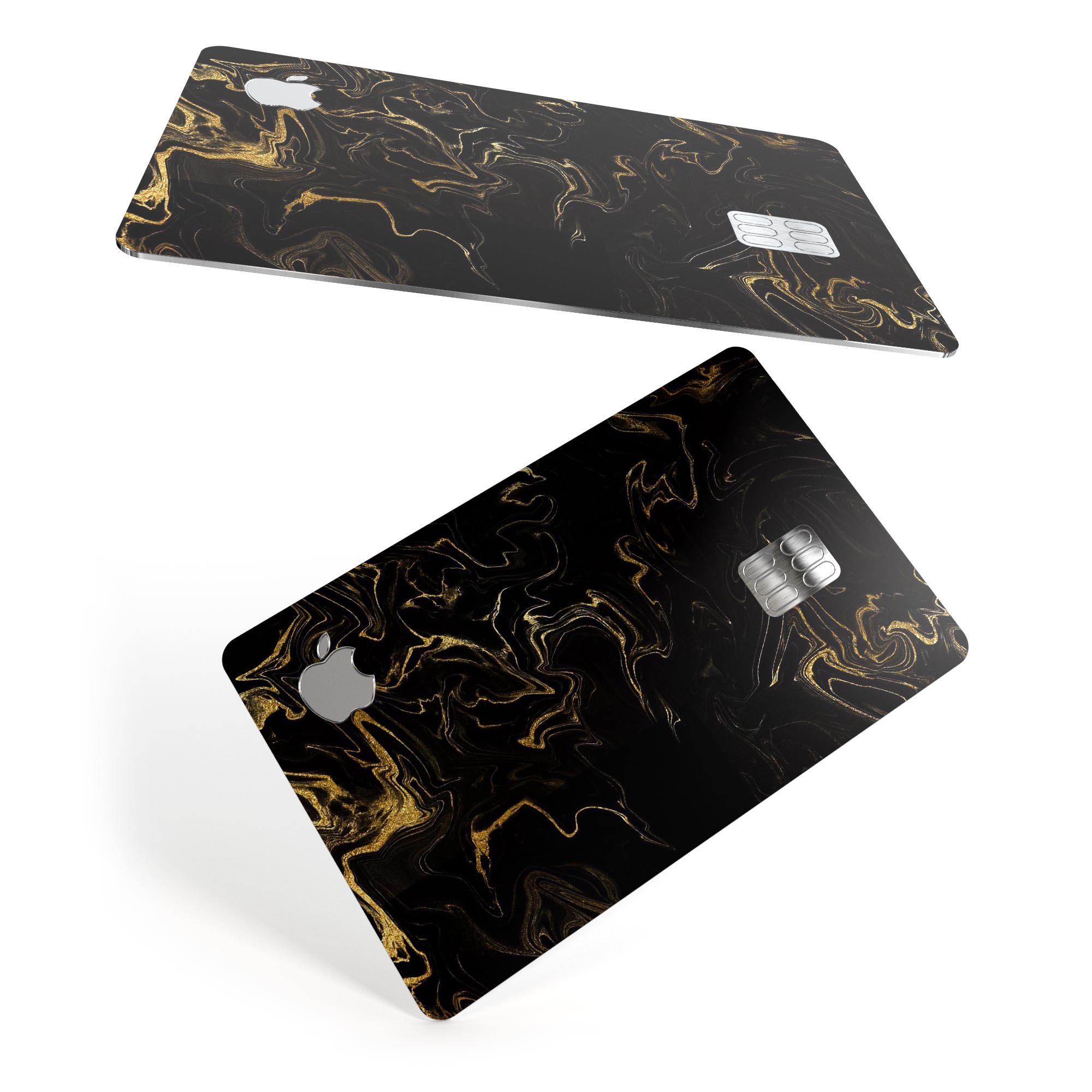 Black & Gold Marble Swirl V6 decal skin for Apple Card, showcasing a stylish marble design with premium vinyl finish.