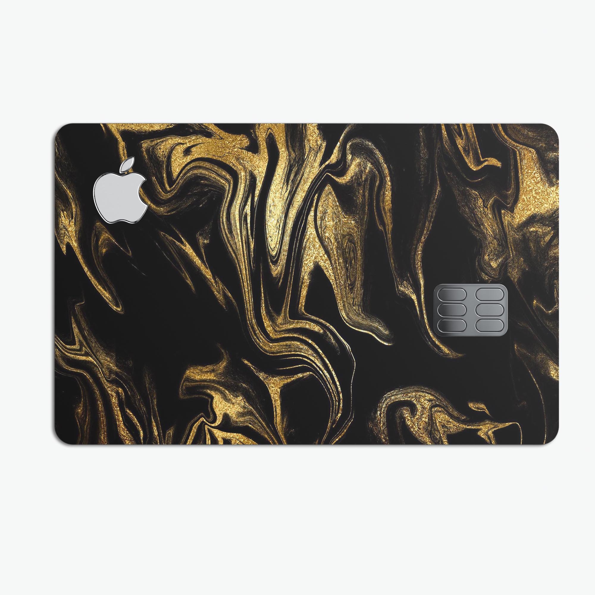 Black & Gold Marble Swirl V7 decal skin for Apple Card, showcasing a stylish marble design with premium protective features.