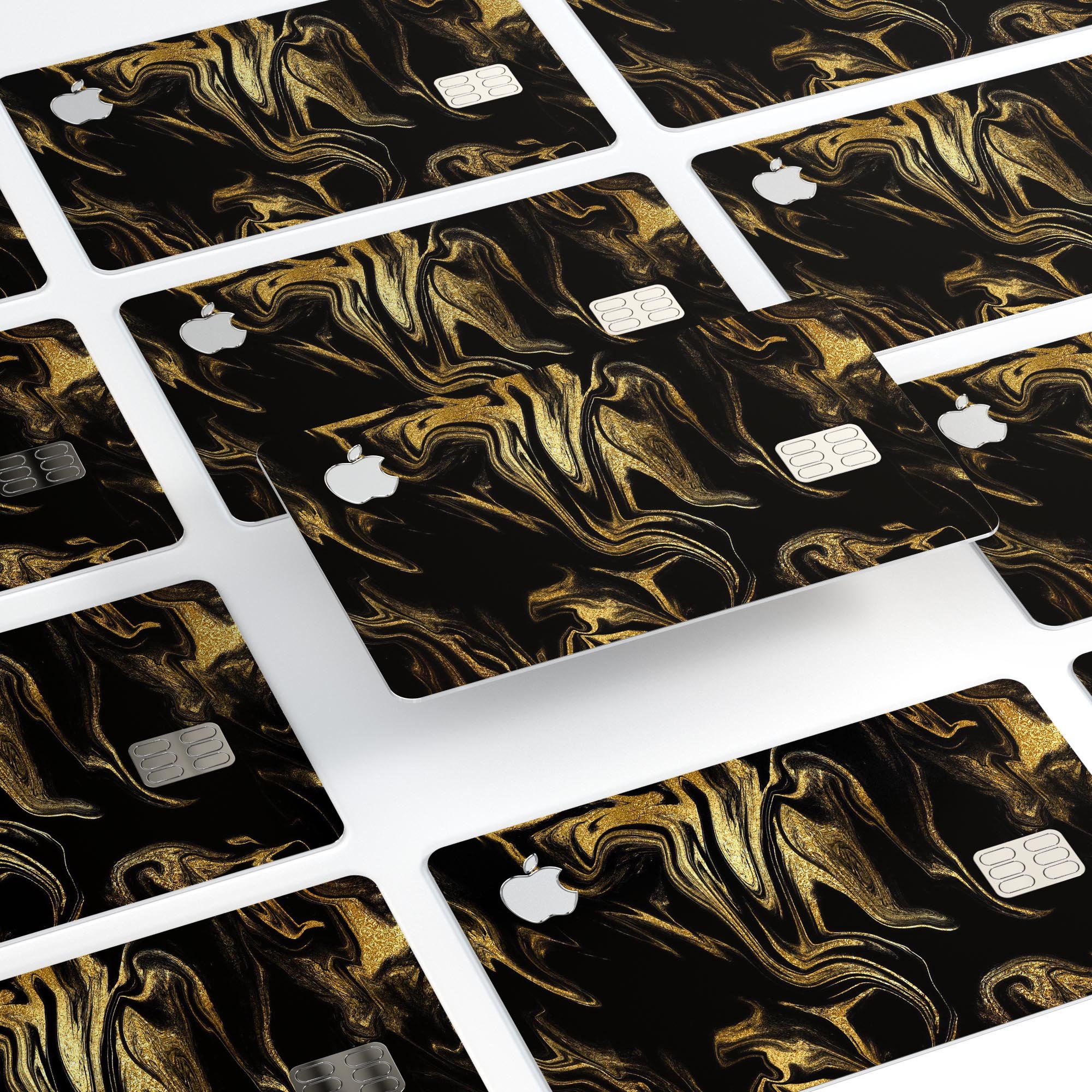 Black & Gold Marble Swirl V7 decal skin for Apple Card, showcasing a stylish marble design with premium protective features.