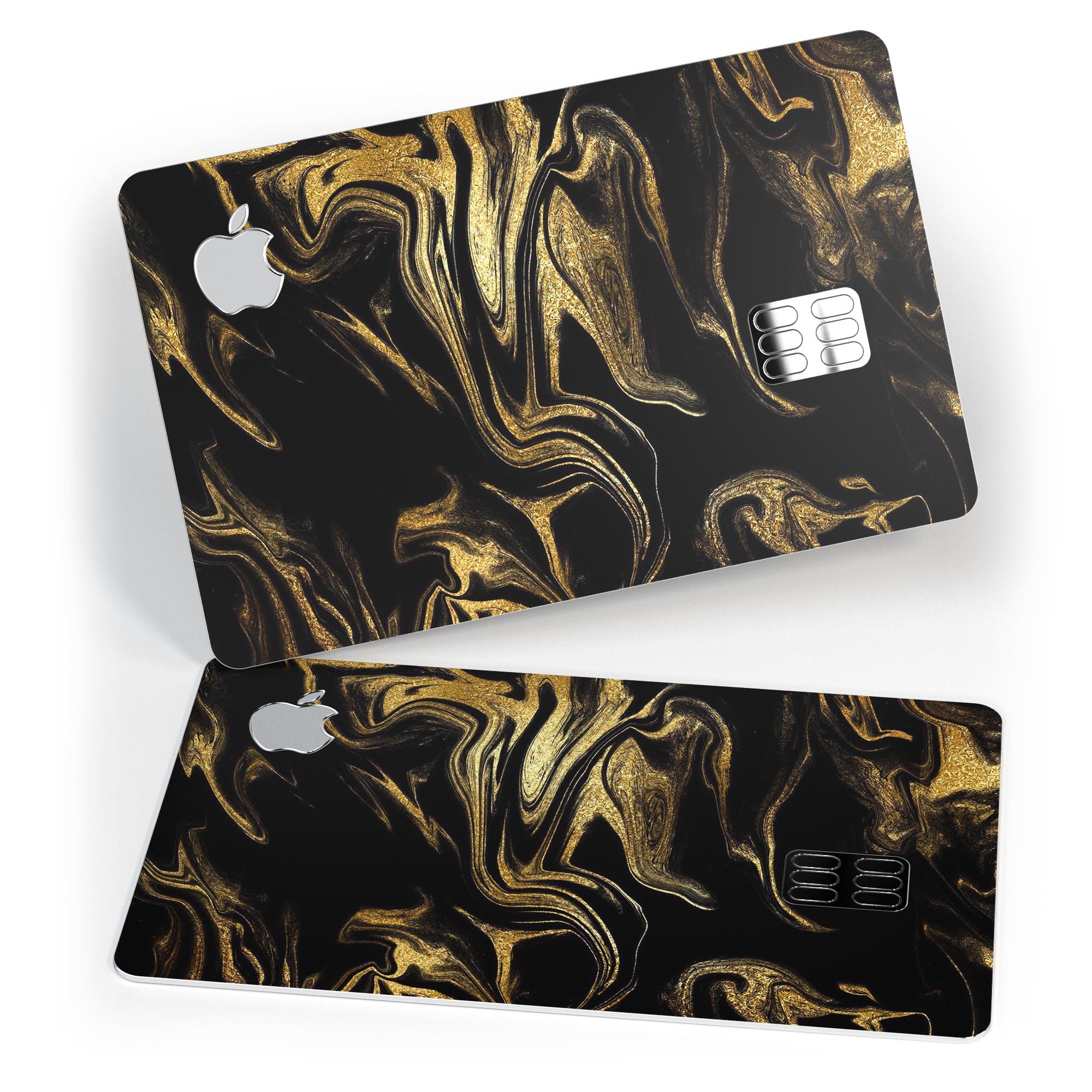 Black & Gold Marble Swirl V7 decal skin for Apple Card, showcasing a stylish marble design with premium protective features.