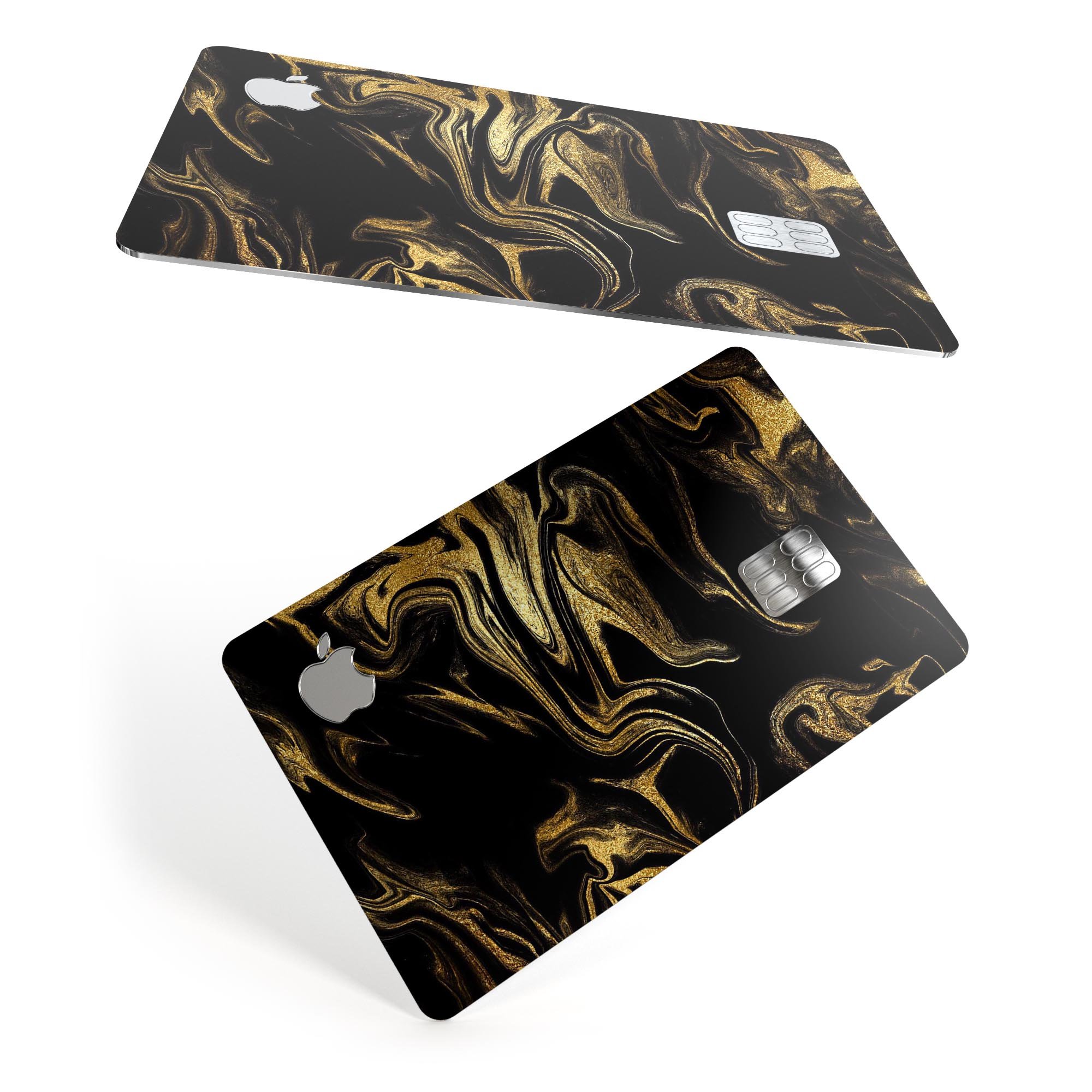 Black & Gold Marble Swirl V7 decal skin for Apple Card, showcasing a stylish marble design with premium protective features.