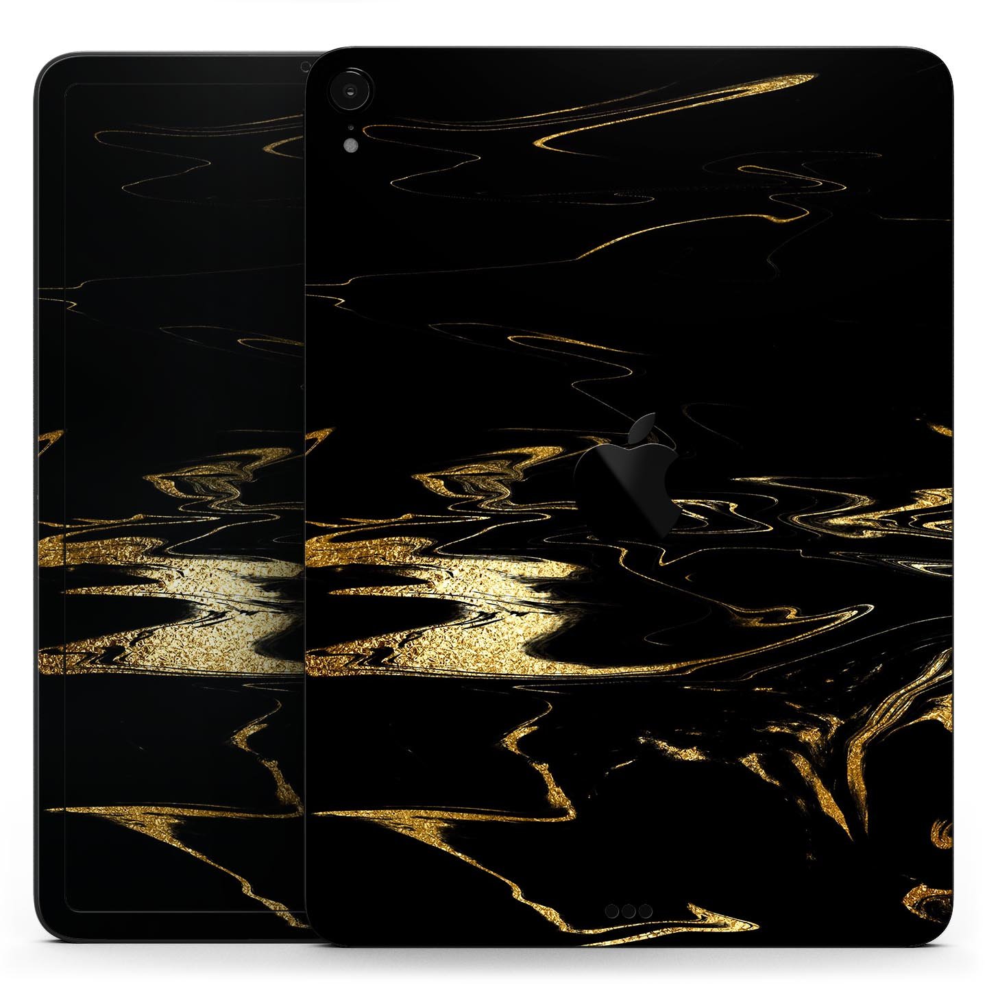 Black & Gold Marble Swirl V9 skin decal for Apple iPad, showcasing a stylish marble design with a glossy finish.