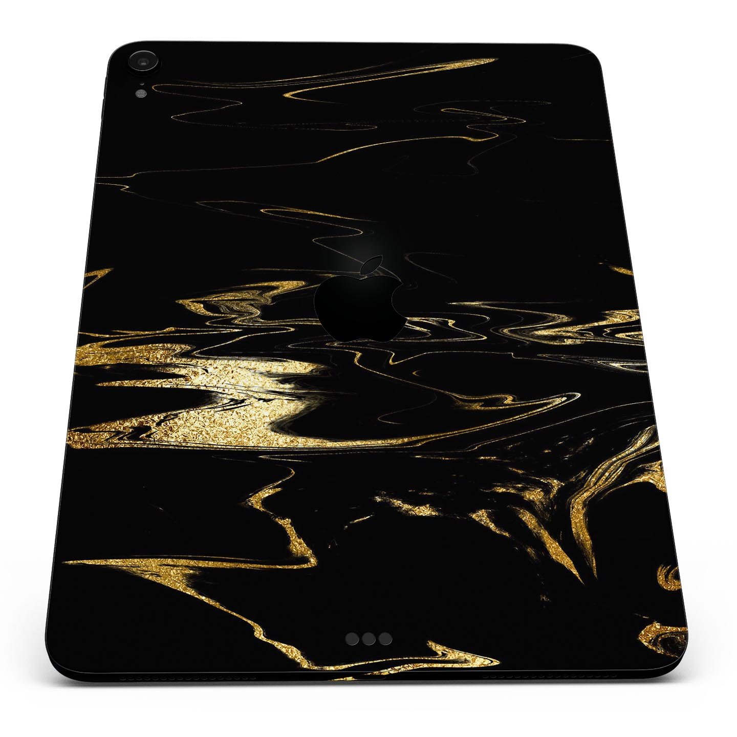 Black & Gold Marble Swirl V9 skin decal for Apple iPad, showcasing a stylish marble design with a glossy finish.