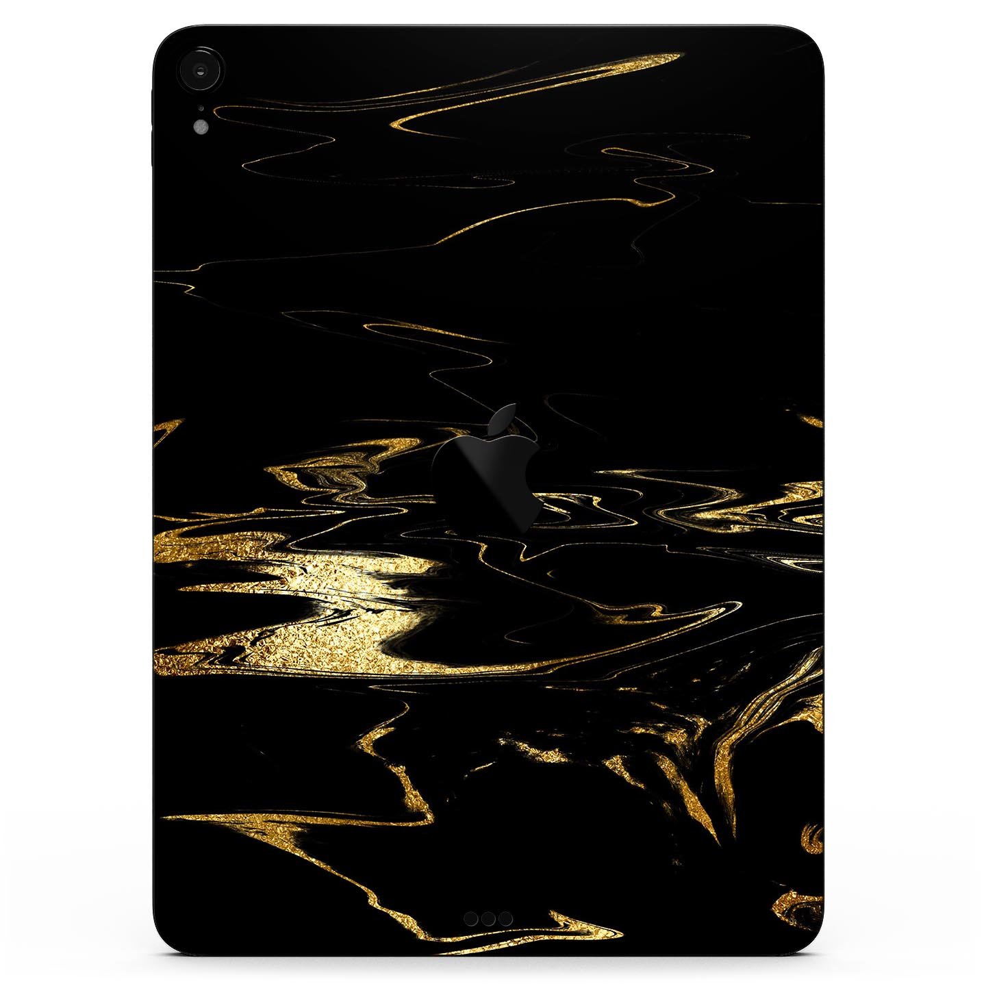 Black & Gold Marble Swirl V9 skin decal for Apple iPad, showcasing a stylish marble design with a glossy finish.