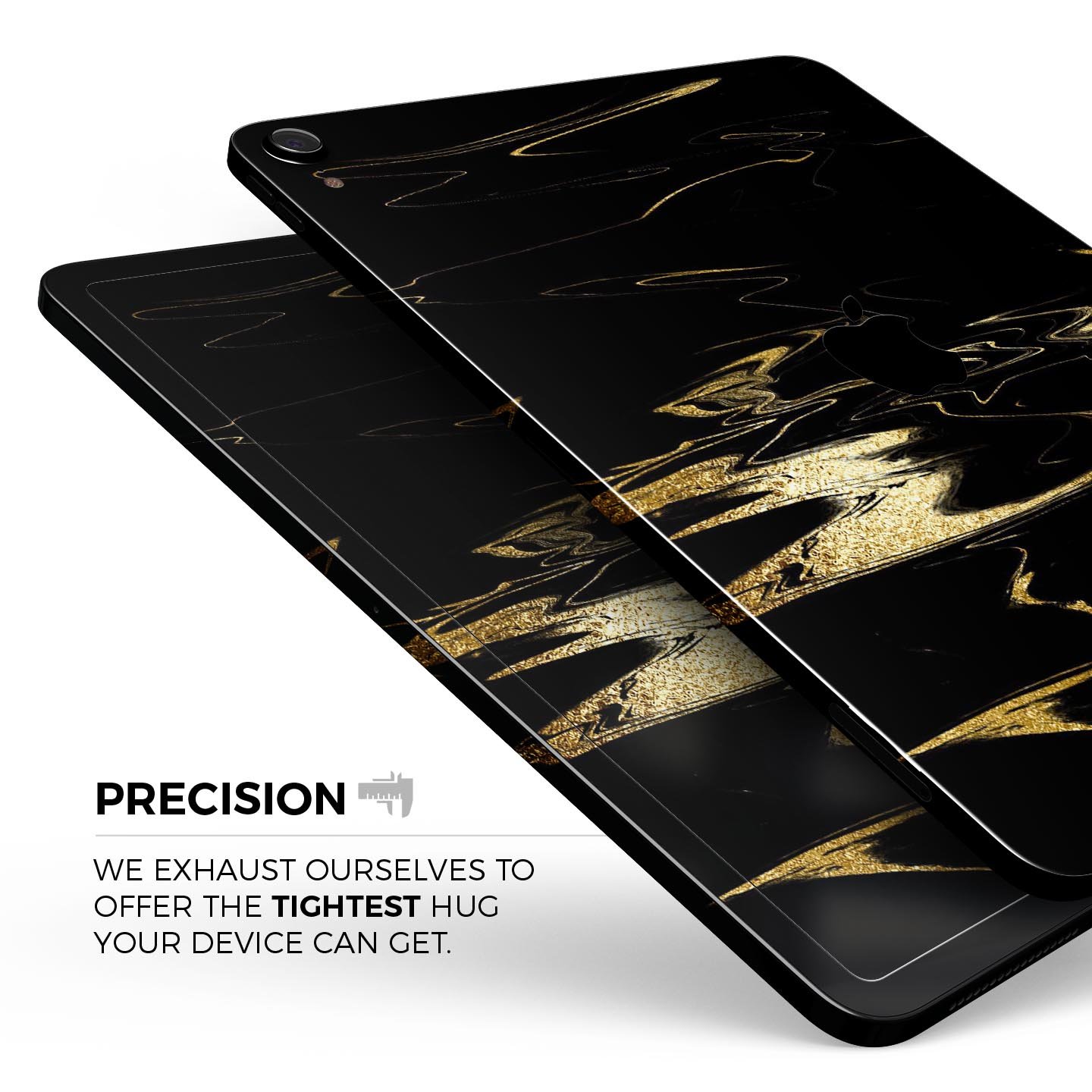 Black & Gold Marble Swirl V9 skin decal for Apple iPad, showcasing a stylish marble design with a glossy finish.