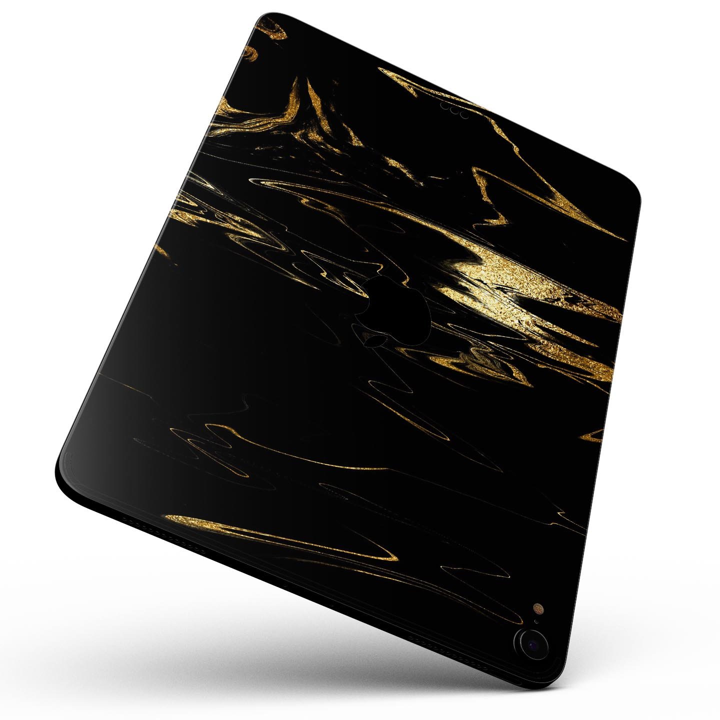 Black & Gold Marble Swirl V9 skin decal for Apple iPad, showcasing a stylish marble design with a glossy finish.