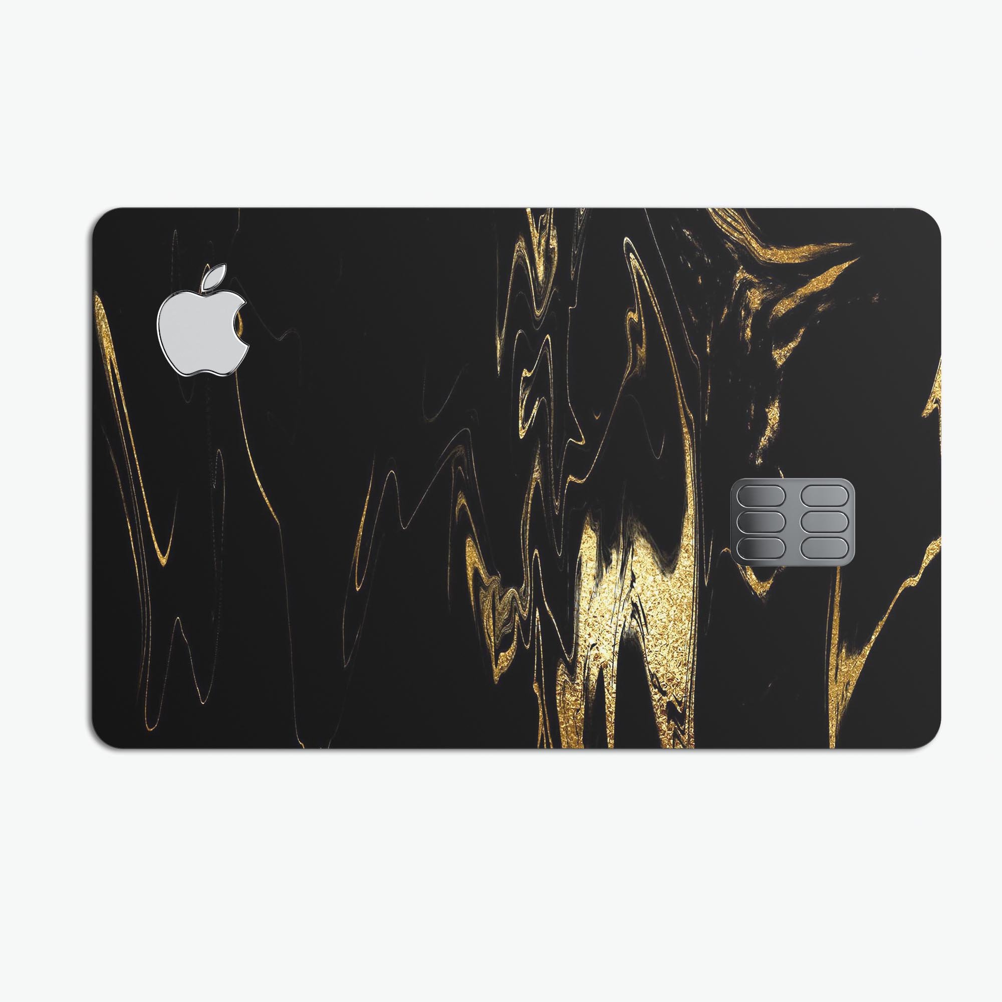 Black & Gold Marble Swirl V9 decal skin for Apple Card, showcasing a stylish marble design with premium protective features.