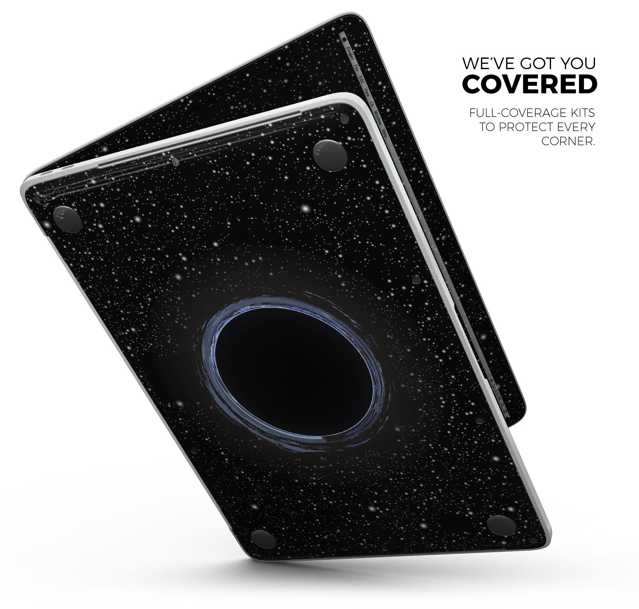 Black Hole Skin Decal Wrap Kit for Apple MacBook, showcasing a sleek design and premium vinyl material.