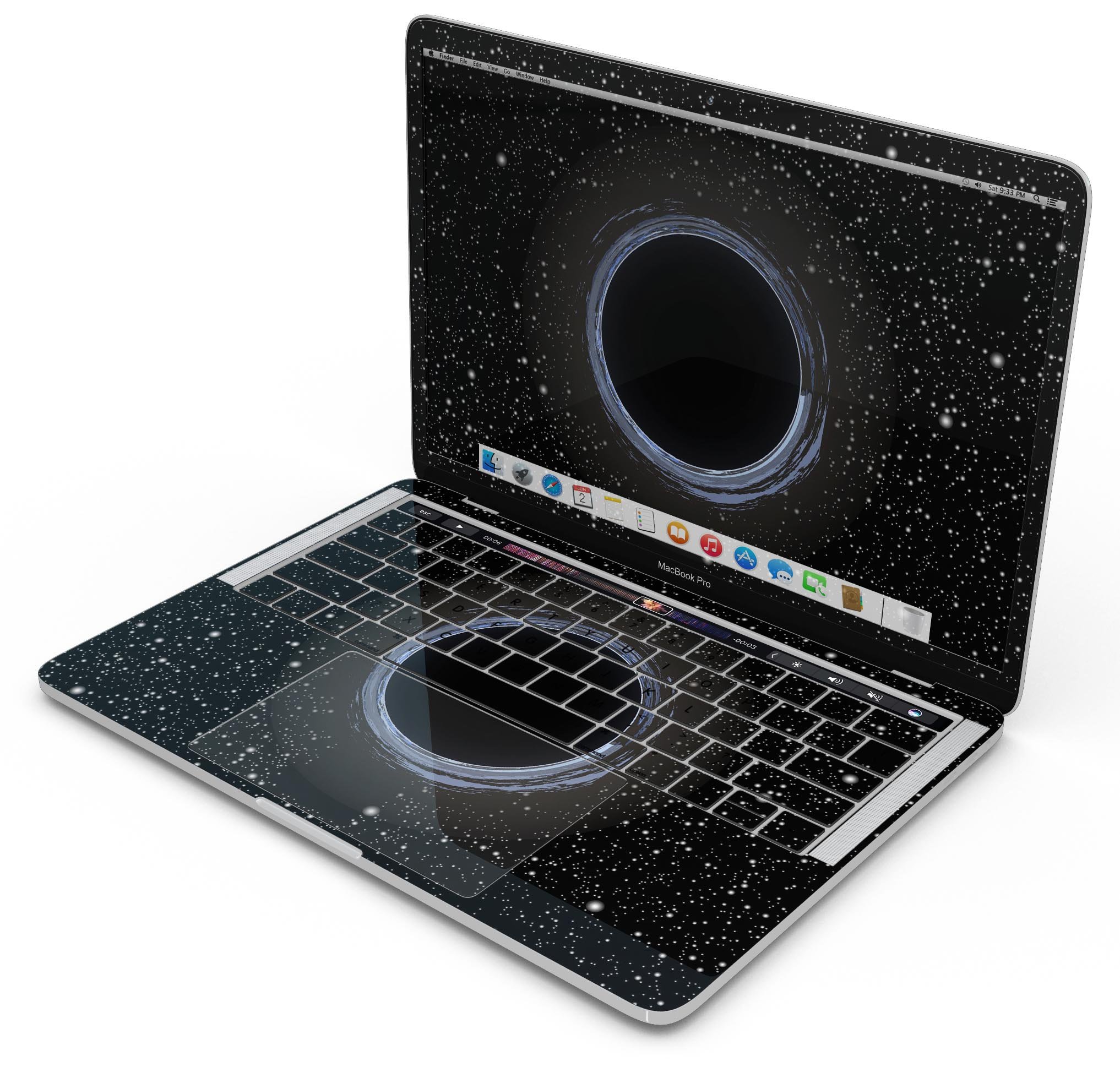 Black Hole Skin Decal Wrap Kit for Apple MacBook, showcasing a sleek design and premium vinyl material.