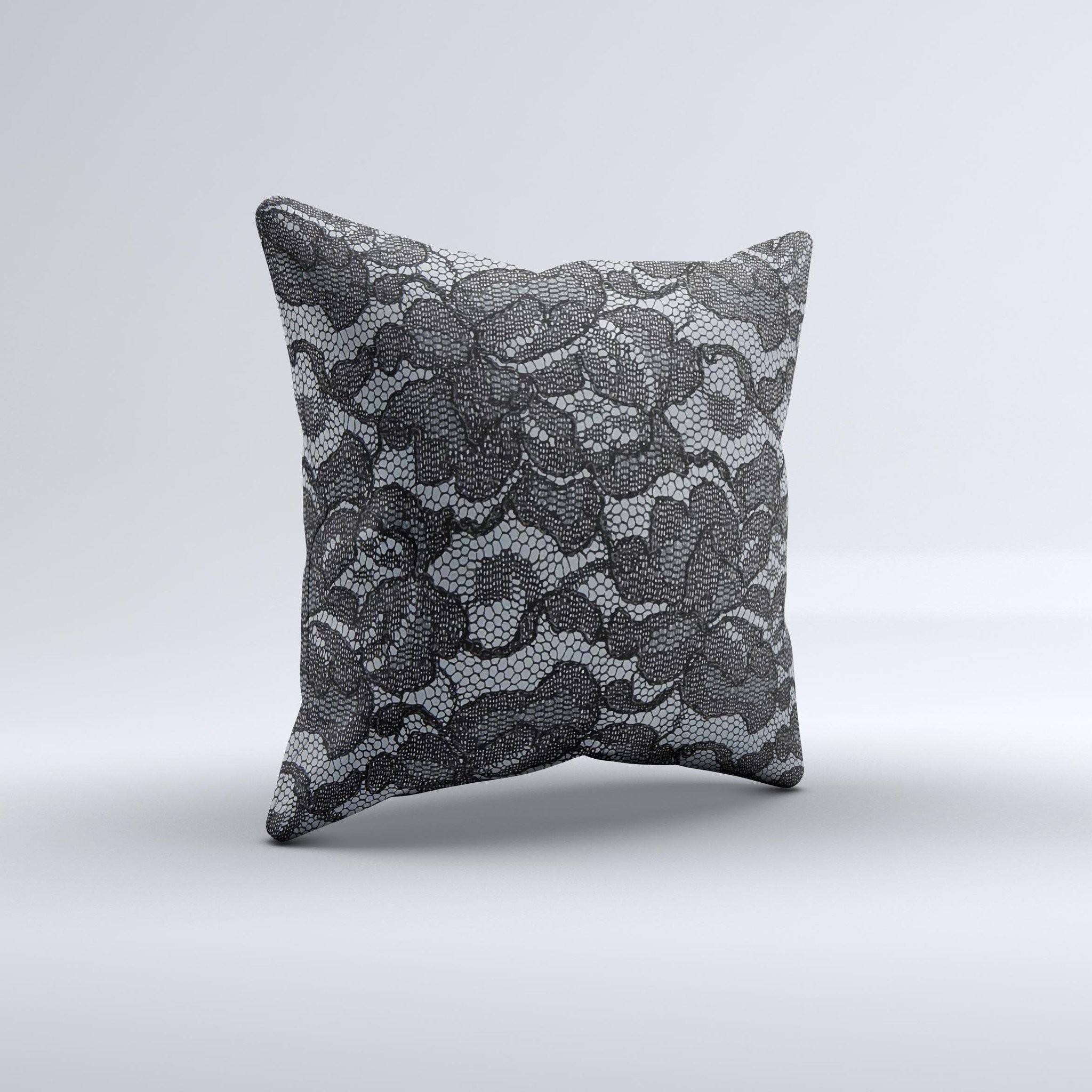 Black Lace Texture Ink-Fuzed Decorative Throw Pillow showcasing intricate lace design on a soft fabric, perfect for home decor.