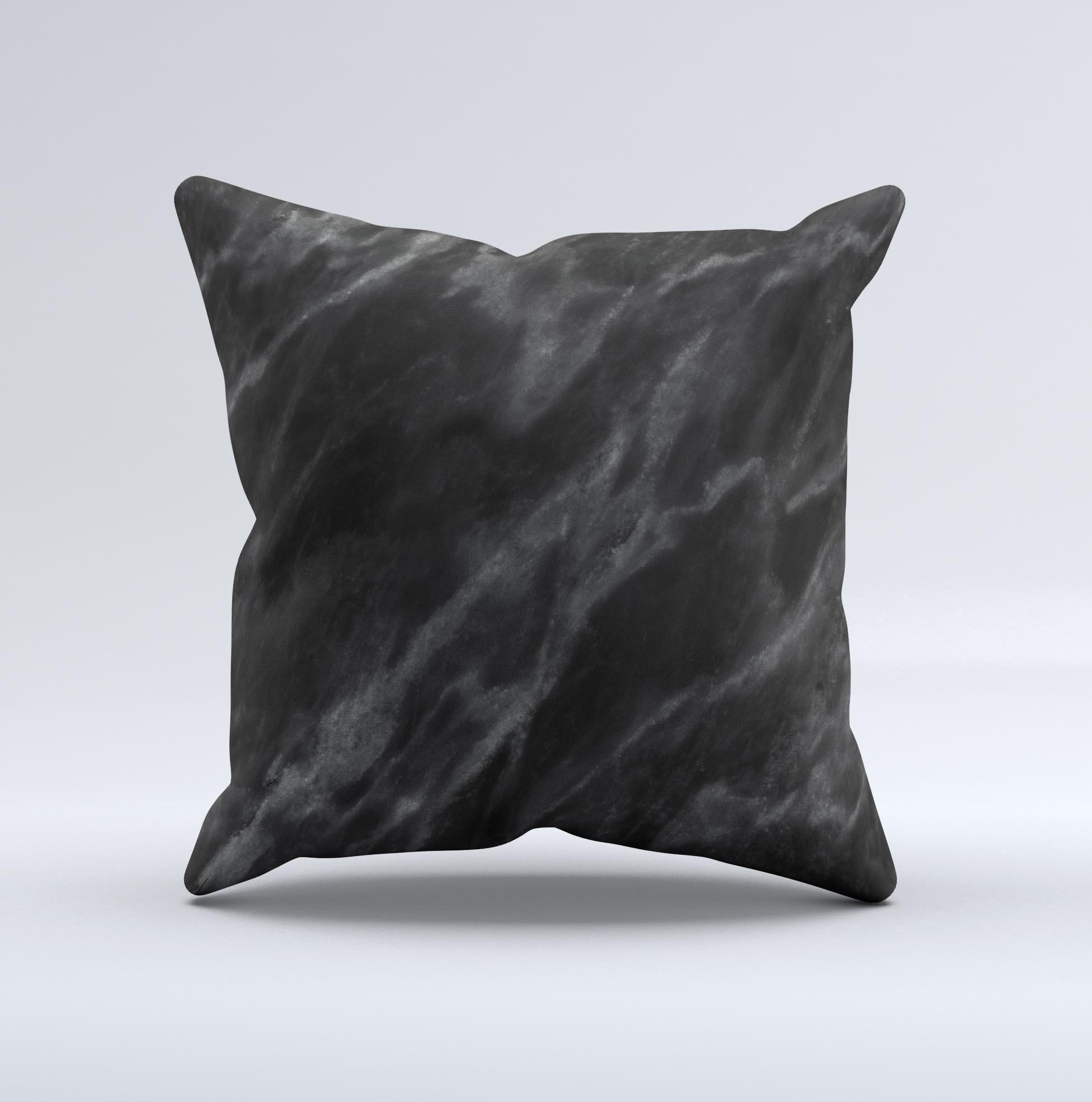 Black Marble Surface Ink-Fuzed Decorative Throw Pillow showcasing a unique marble design with a luxurious feel, handcrafted in Virginia.
