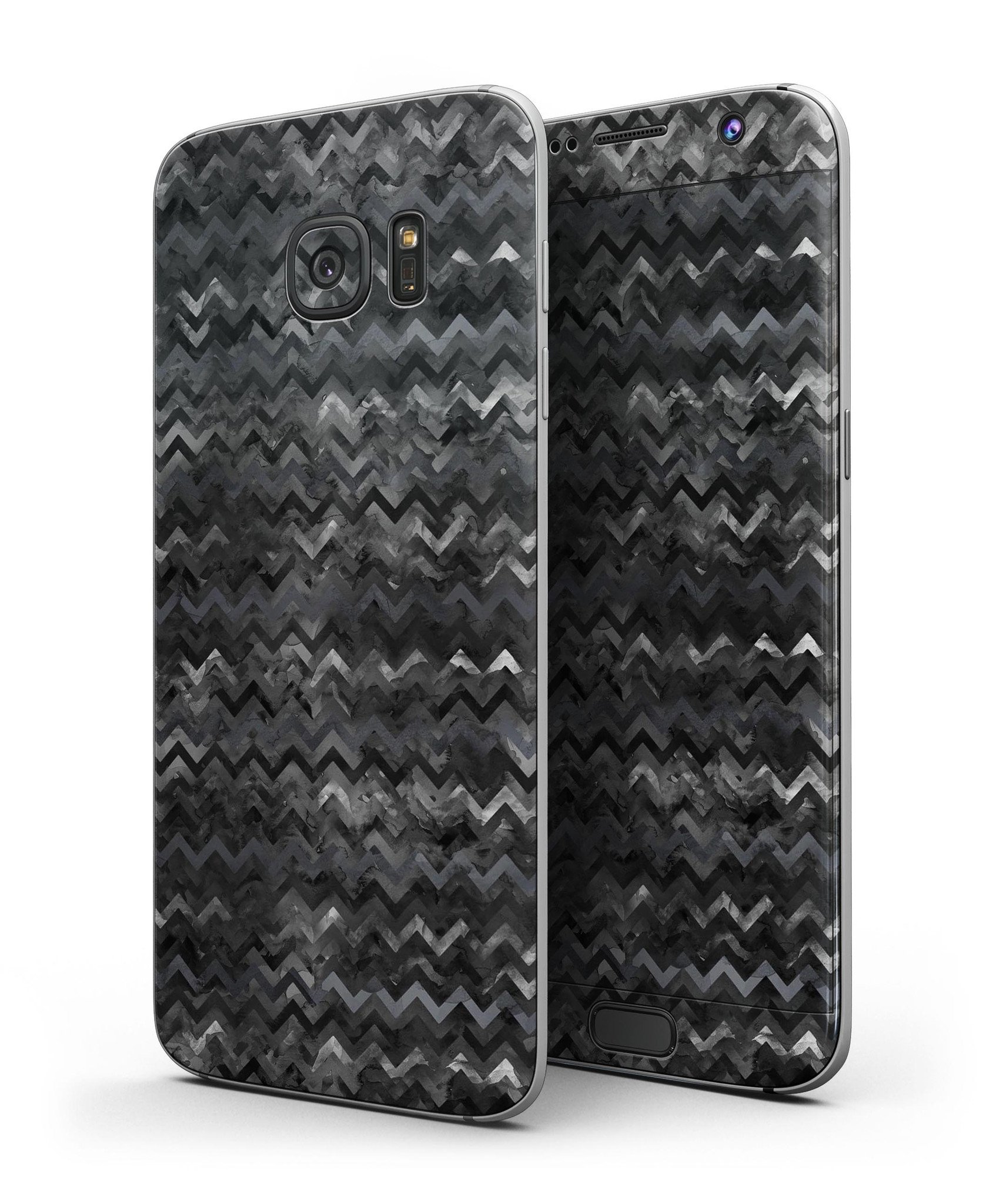 Black Multi Watercolor Chevron skin for Samsung Galaxy S7/S7 Edge, showcasing vibrant colors and a stylish design.