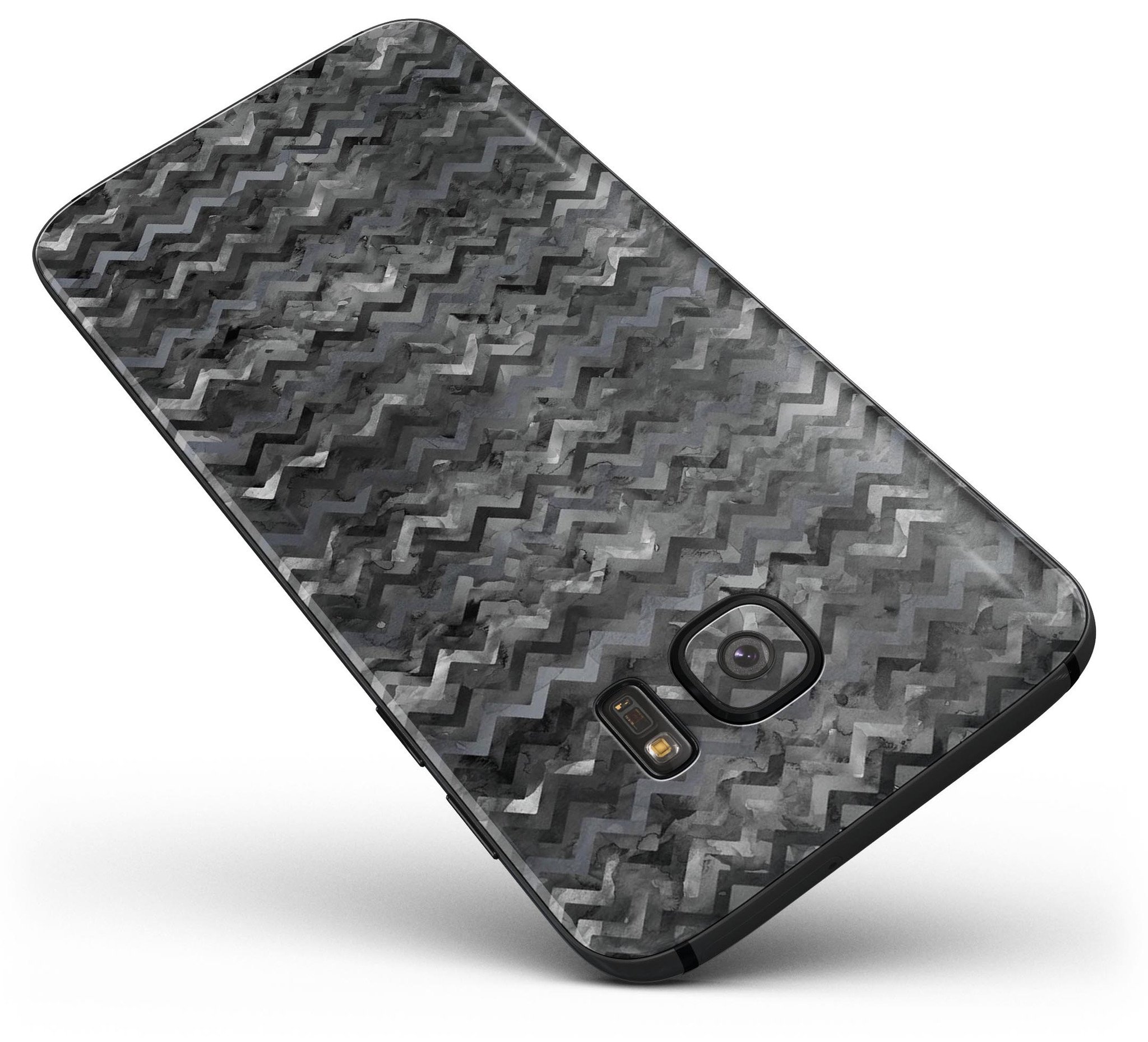 Black Multi Watercolor Chevron skin for Samsung Galaxy S7/S7 Edge, showcasing vibrant colors and a stylish design.