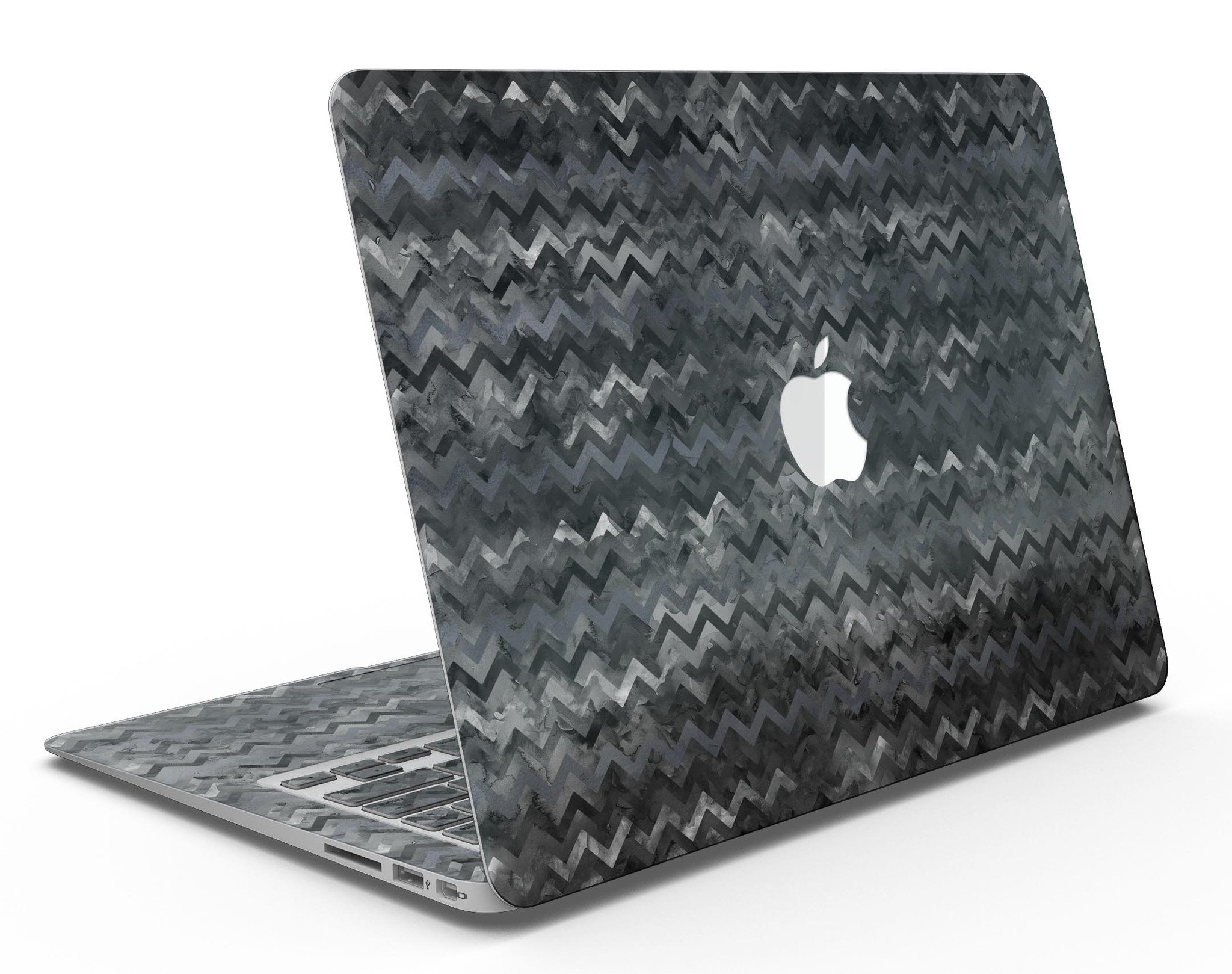 Black Multi Watercolor Chevron MacBook Air skin kit showcasing vibrant colors and patterns designed for protection and style.
