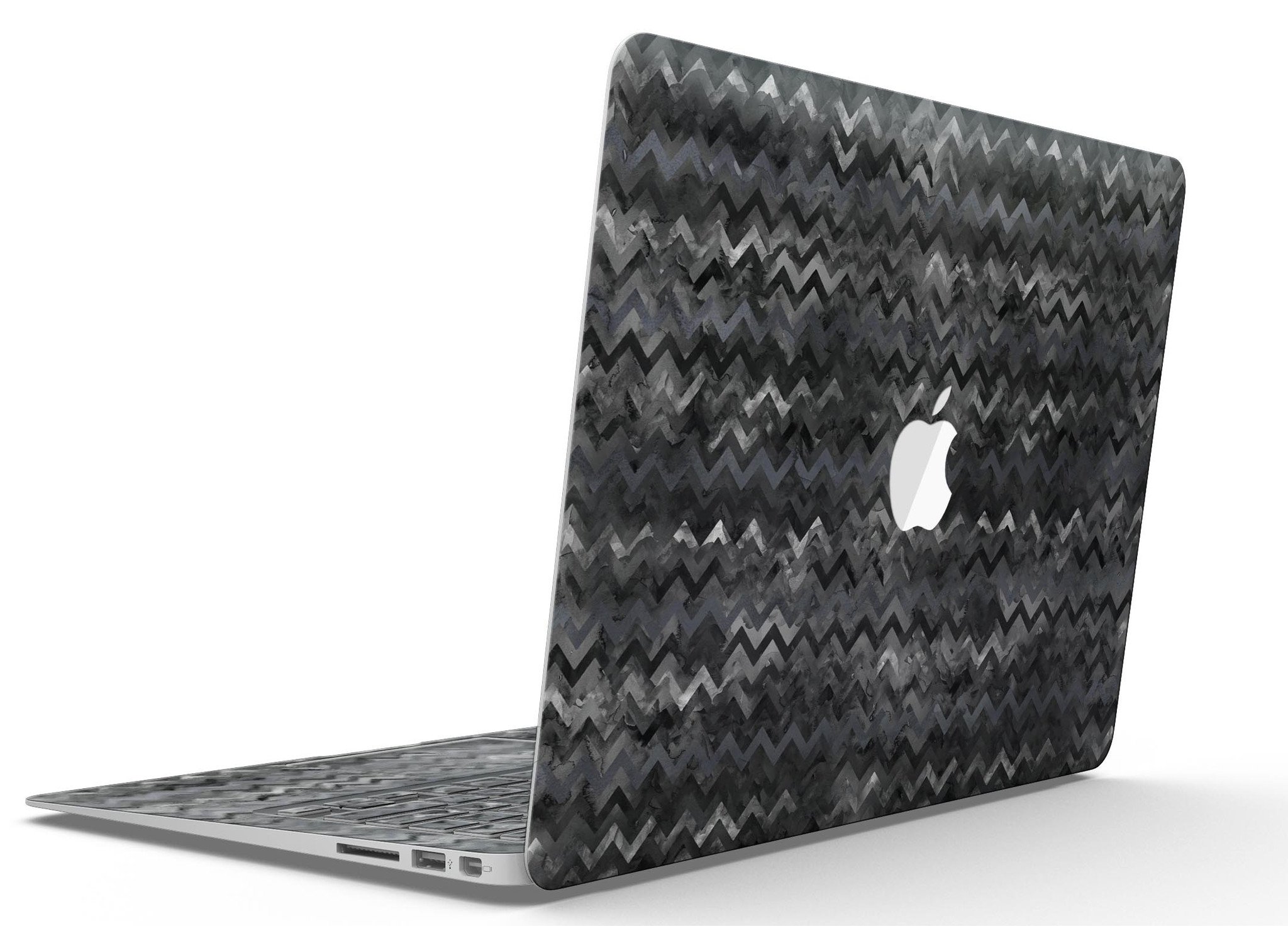 Black Multi Watercolor Chevron MacBook Air skin kit showcasing vibrant colors and patterns designed for protection and style.