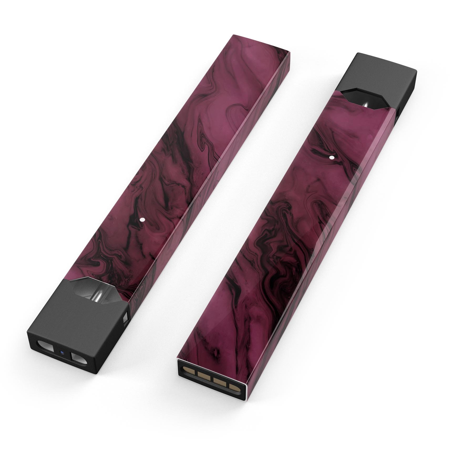 Black and pink marble swirl decal skin wrap for JUUL vaping device, showcasing a stylish and protective design.