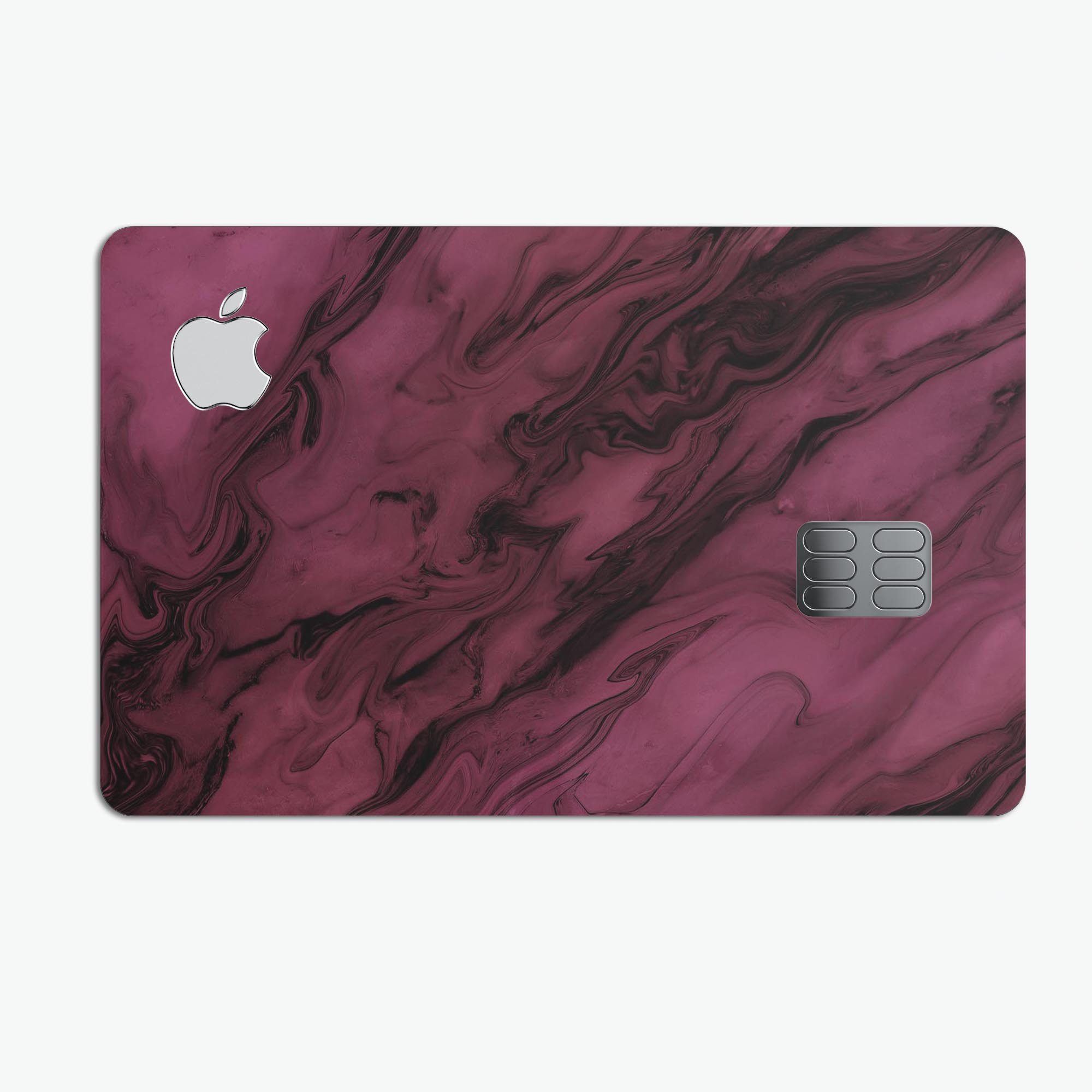 Black and pink marble swirl design skin for Apple Card, showcasing premium vinyl texture and vibrant colors.