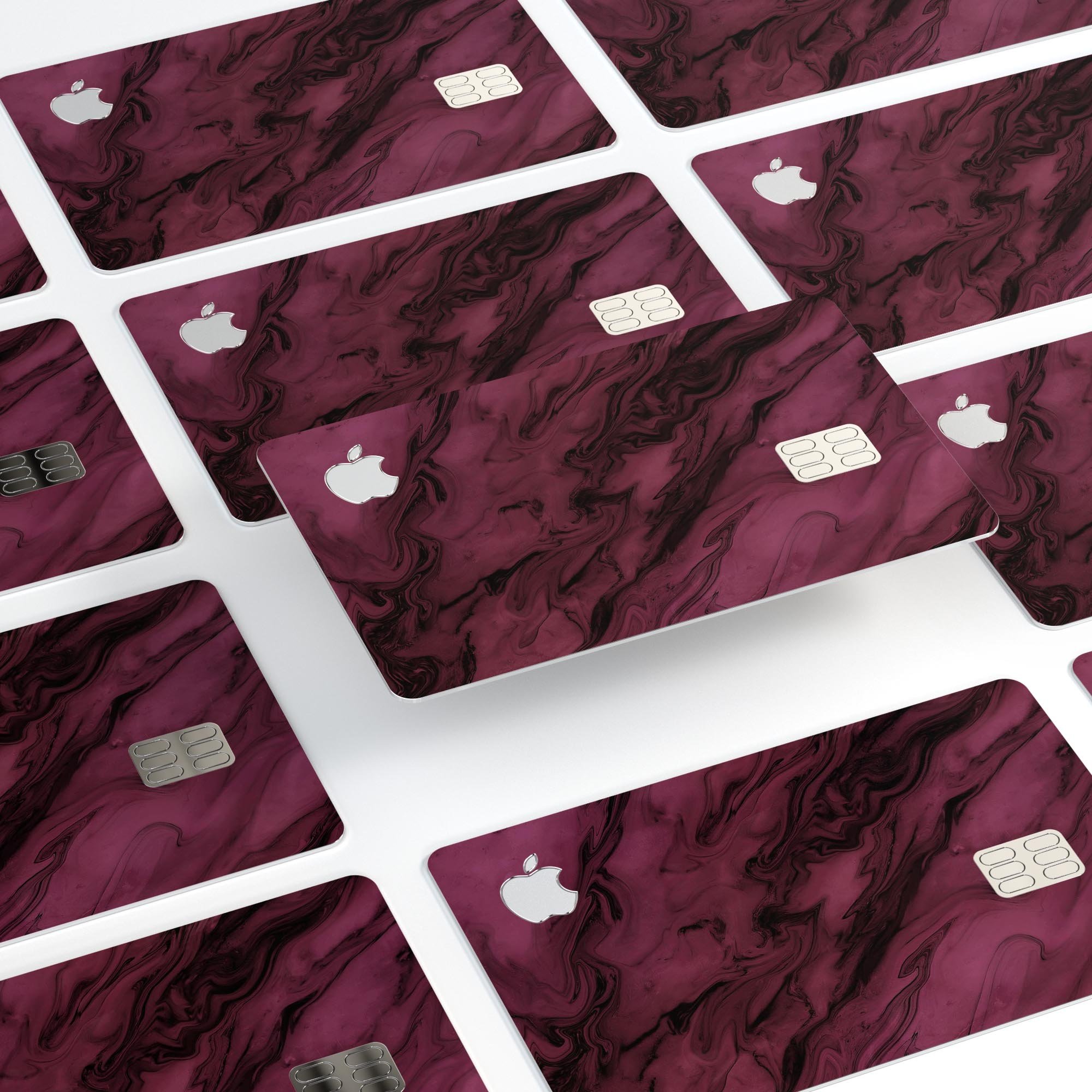Black and pink marble swirl design skin for Apple Card, showcasing premium vinyl texture and vibrant colors.